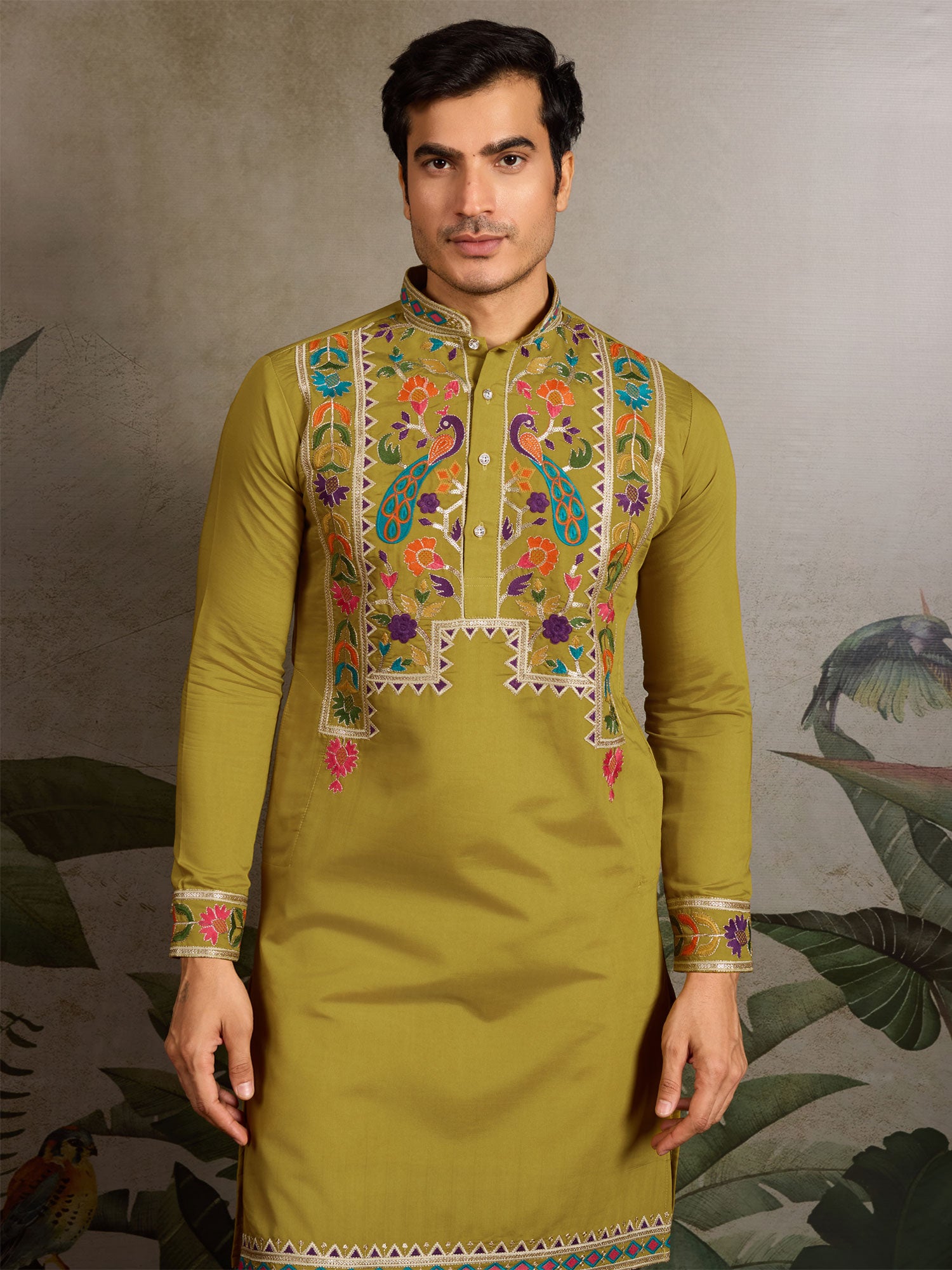 Green Thread Work Embroidered Navratri Kurta Set