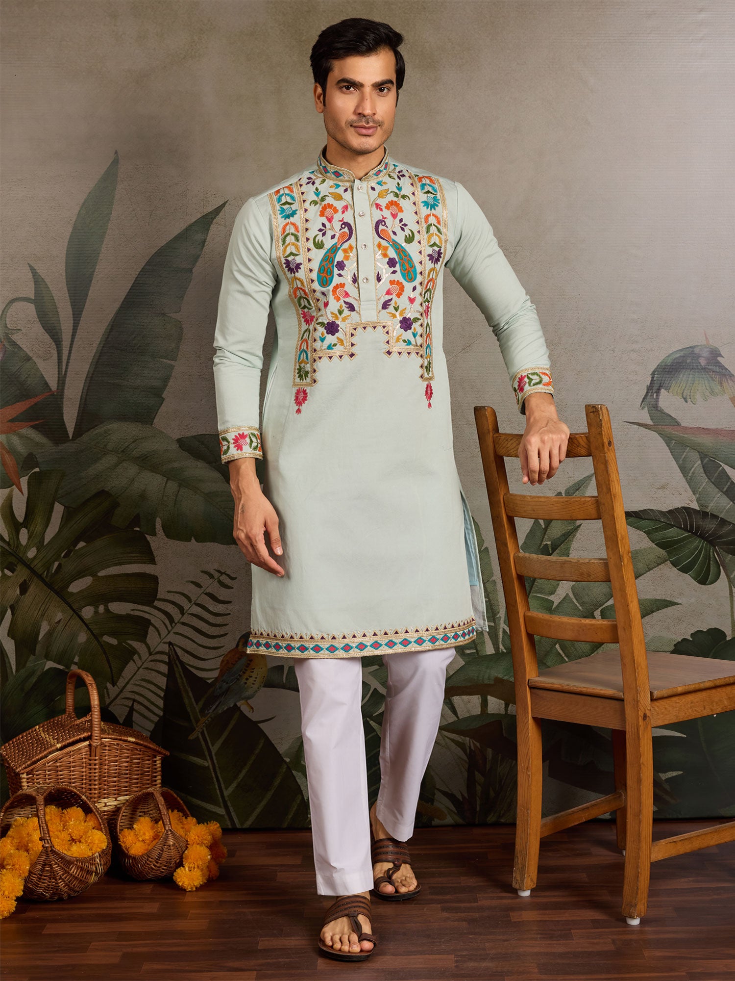 Gentle Grey Festive Wear Readymade Kurta Pyjama