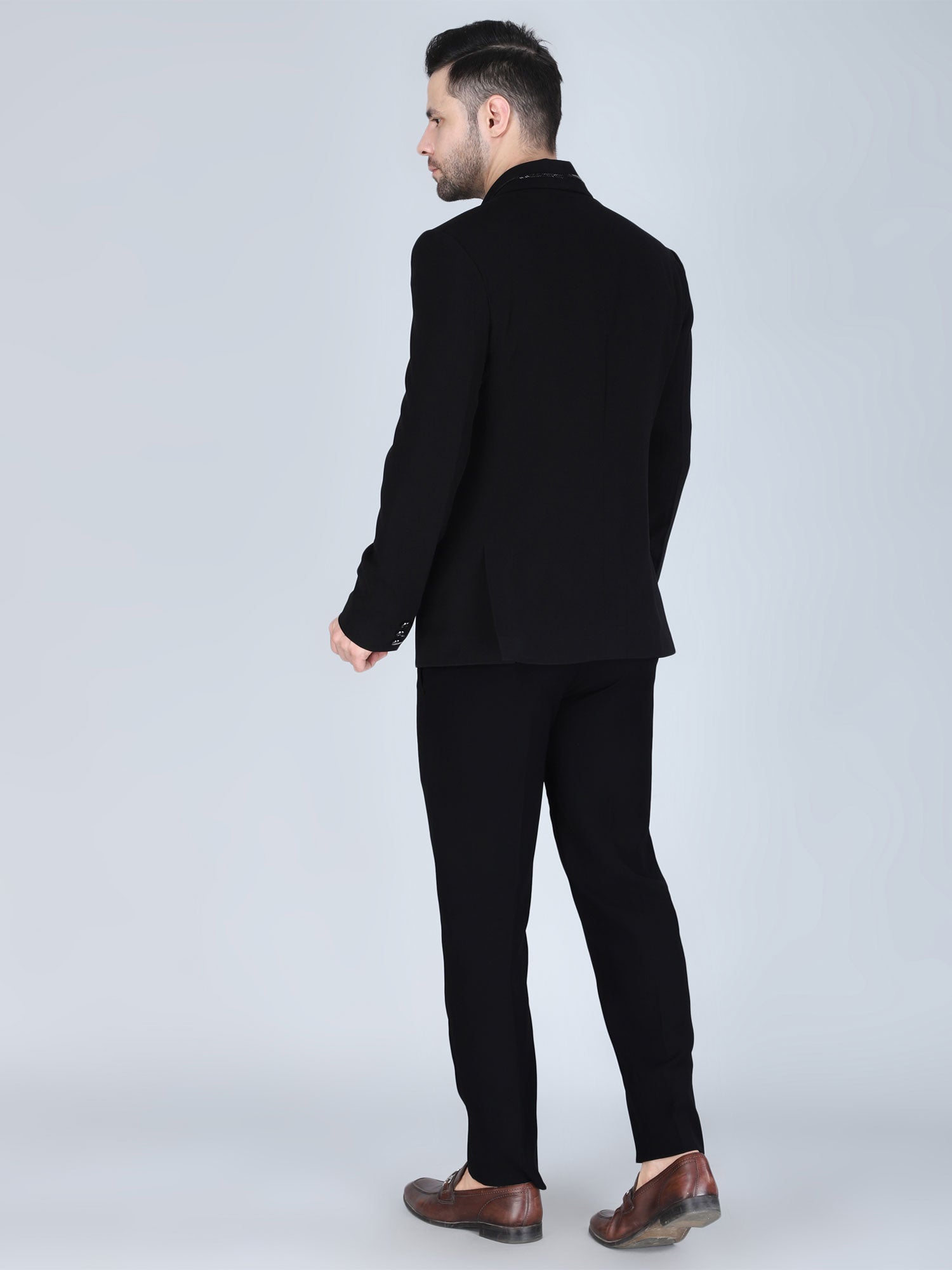 Black Stylish Three Piece Tuxedo In Cotton