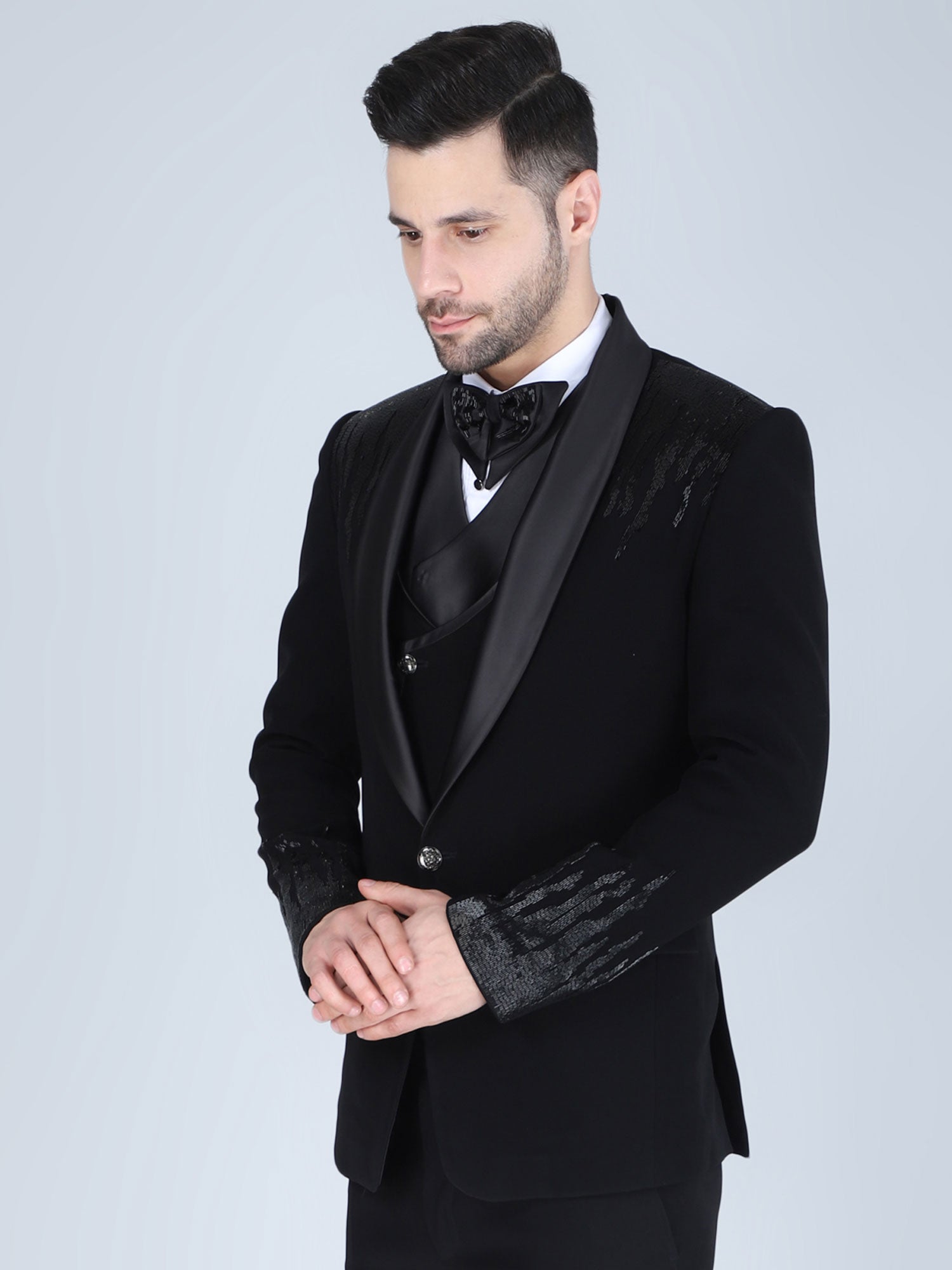 Black Cocktail Wear Men's Tuxedo Suit In Cotton