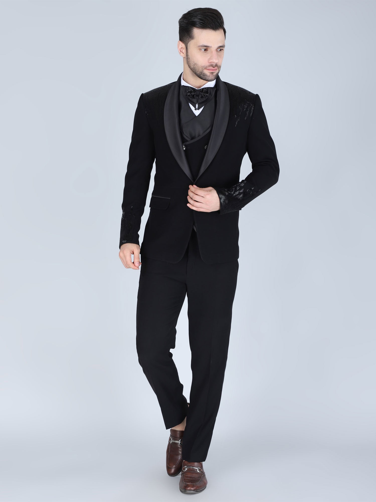 Black Cocktail Wear Men's Tuxedo Suit In Cotton