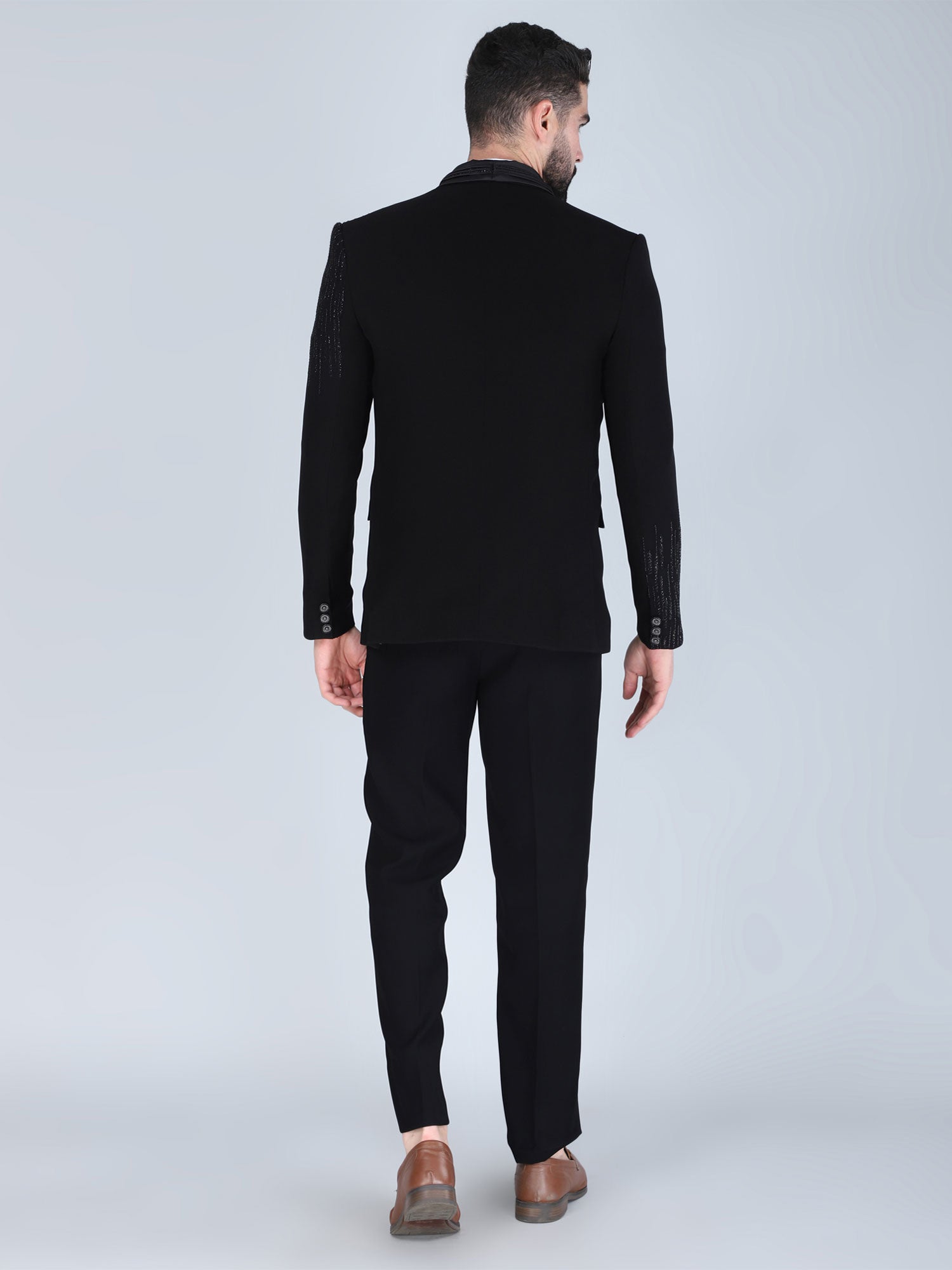 Black Embroidered Designer Three Piece Suit