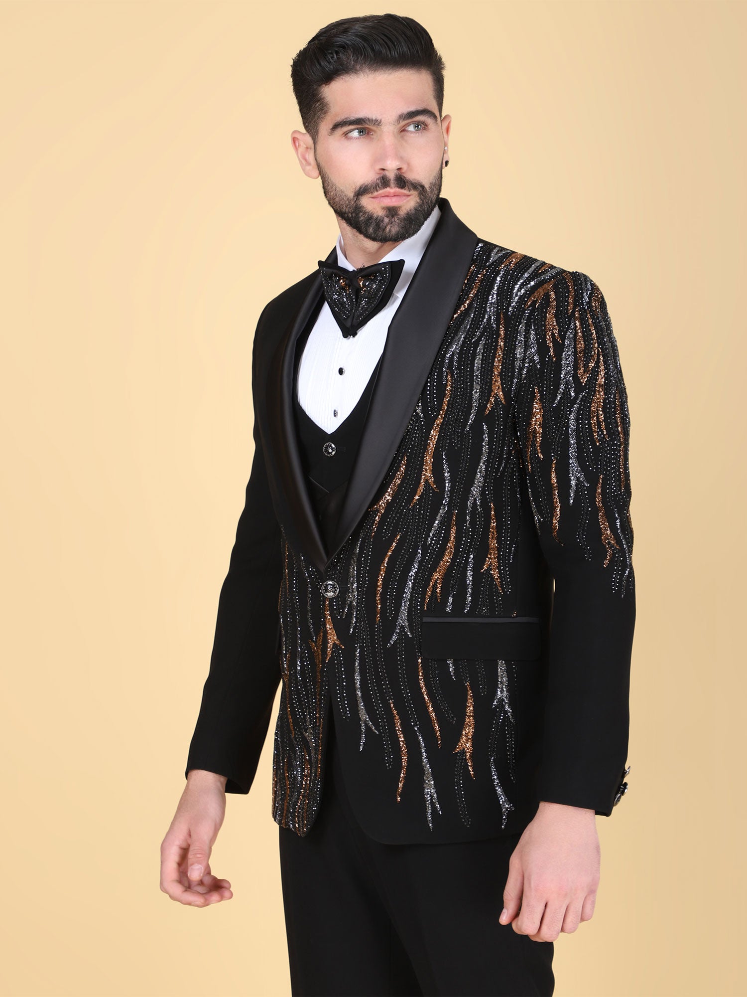 Black Men's Stylish Three Piece Tuxedo Suit