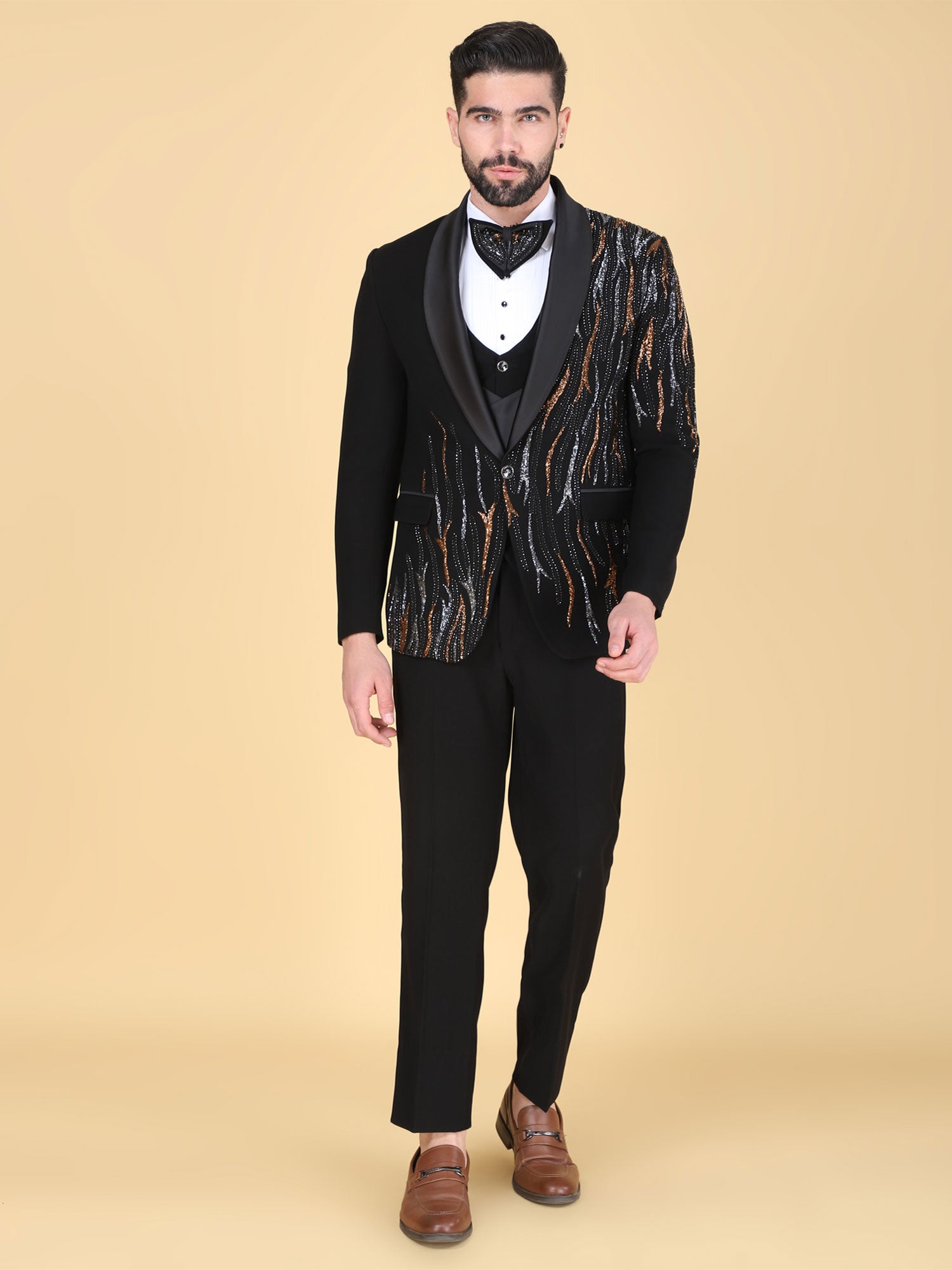Black Men's Stylish Three Piece Tuxedo Suit