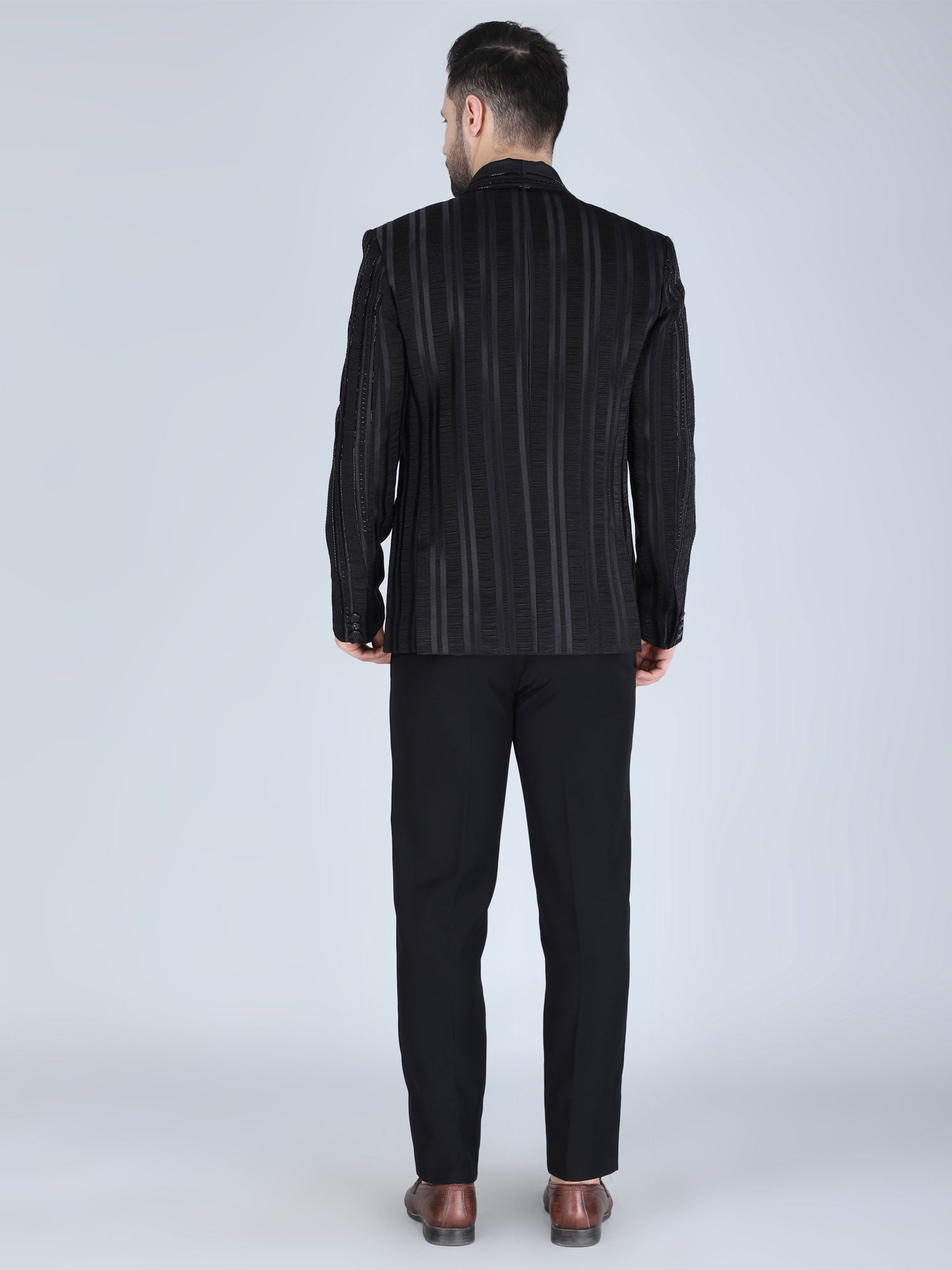 Black Hand Work Cocktail Wear Three Piece Suit