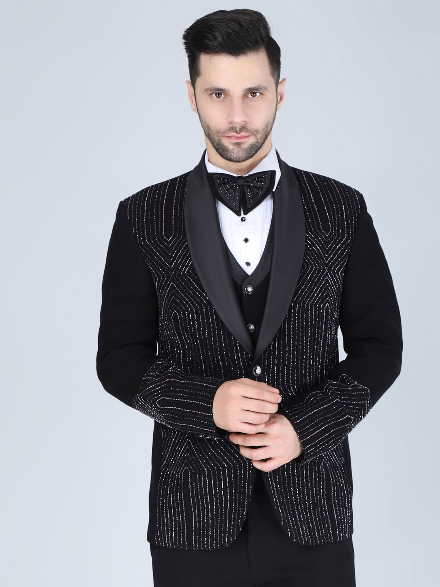 Black Embroidered Wedding Tuxedo Suit For Mens