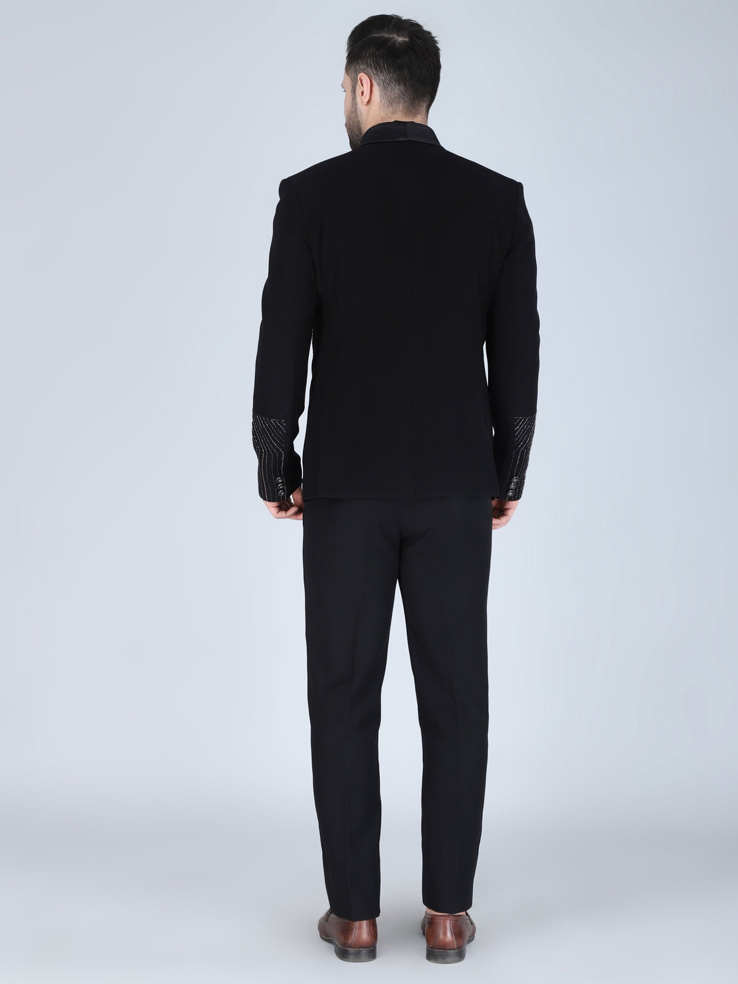 Black Embroidered Wedding Tuxedo Suit For Mens