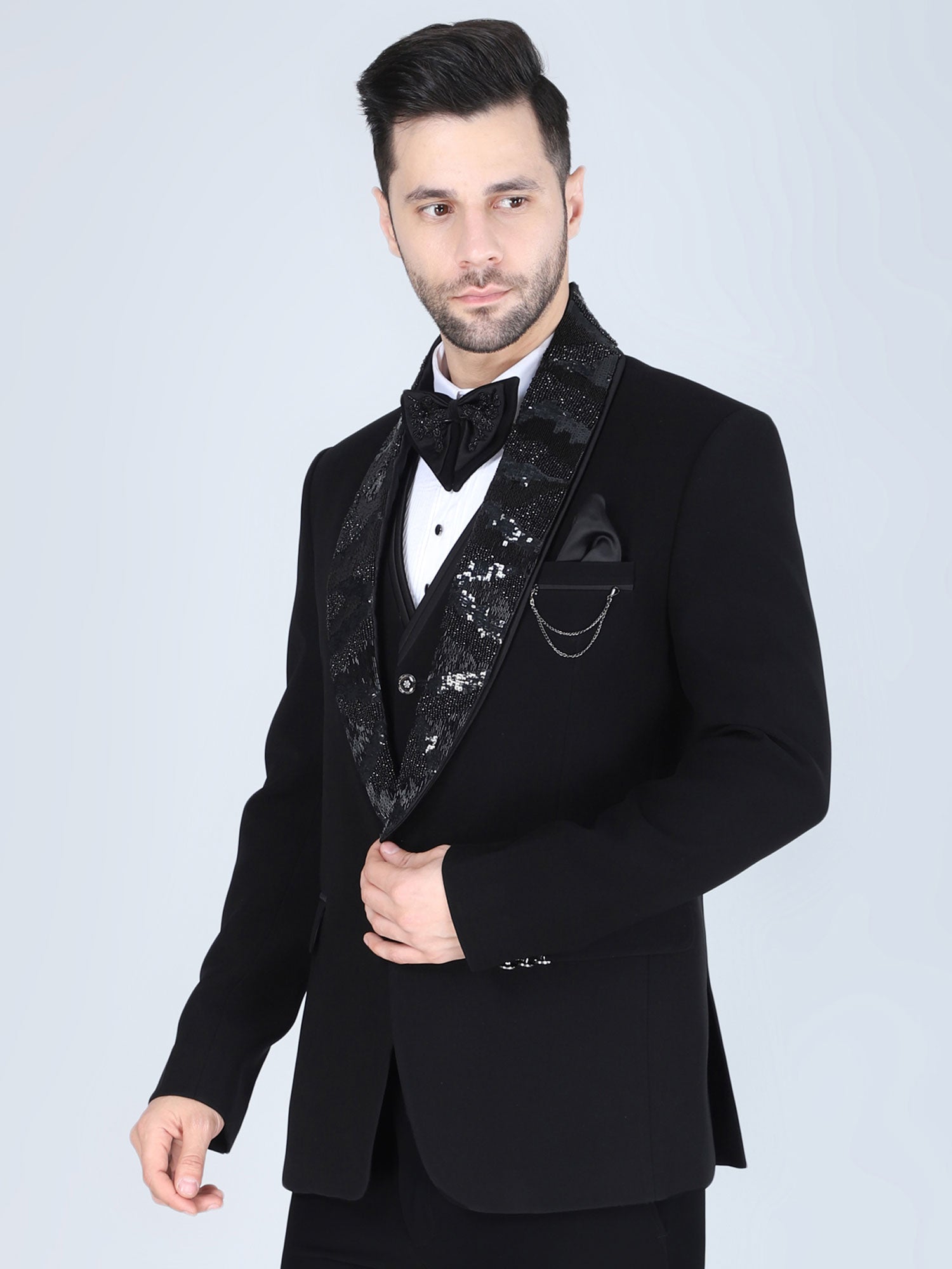 Black Classic Tuxedo Suit For Mens In Cotton