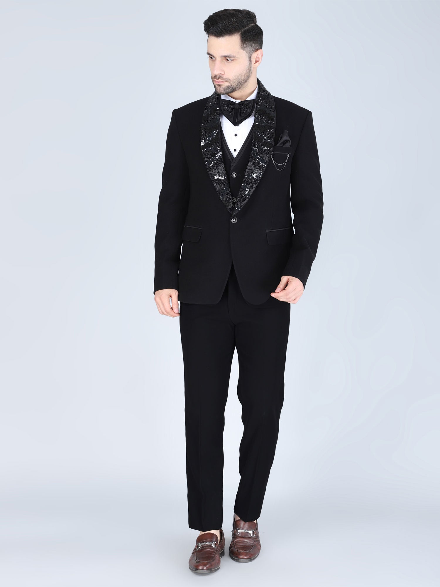 Black Classic Tuxedo Suit For Mens In Cotton