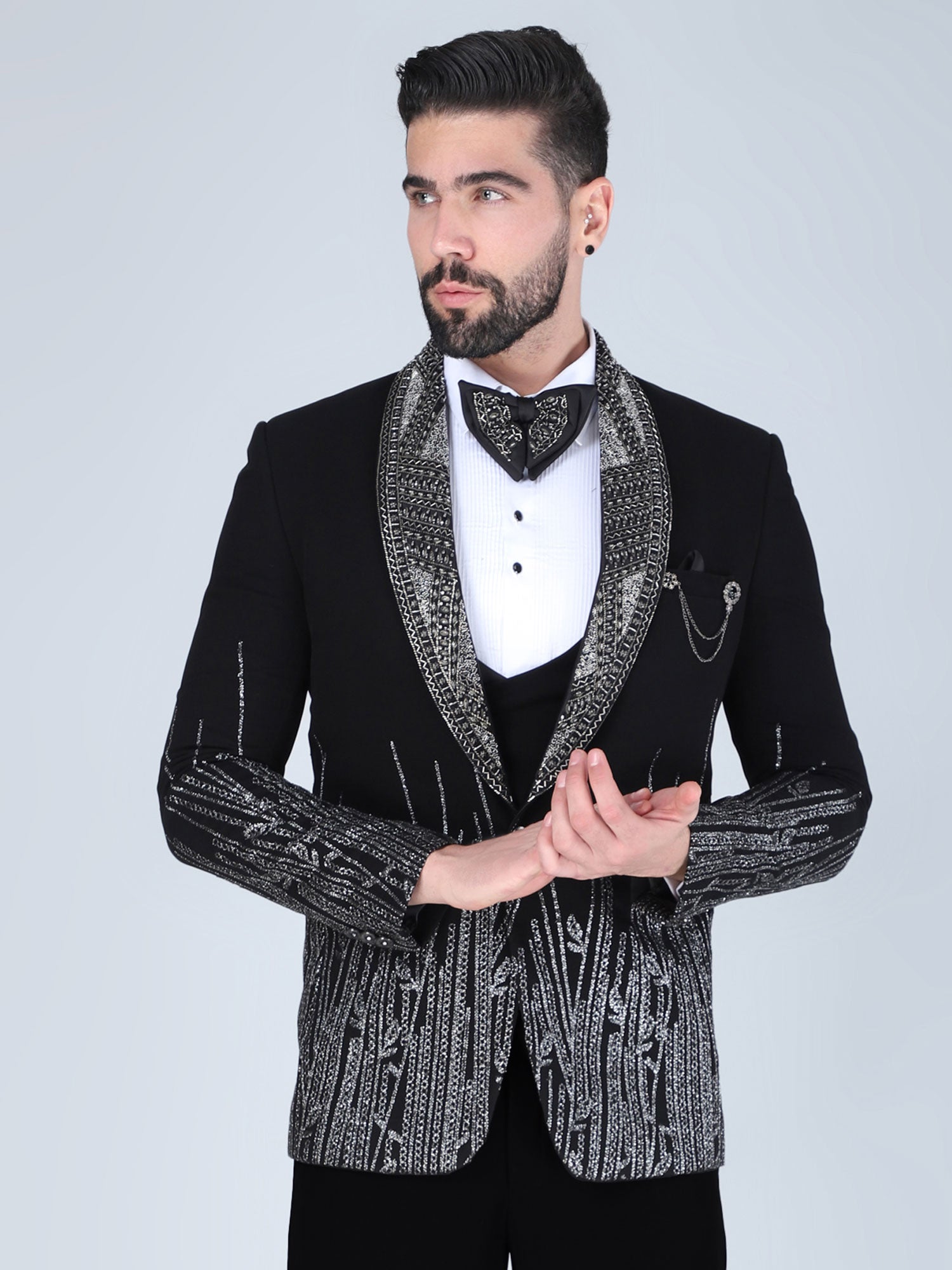 Black Embroidered Cocktail Wear Men's Tuxedo Suit