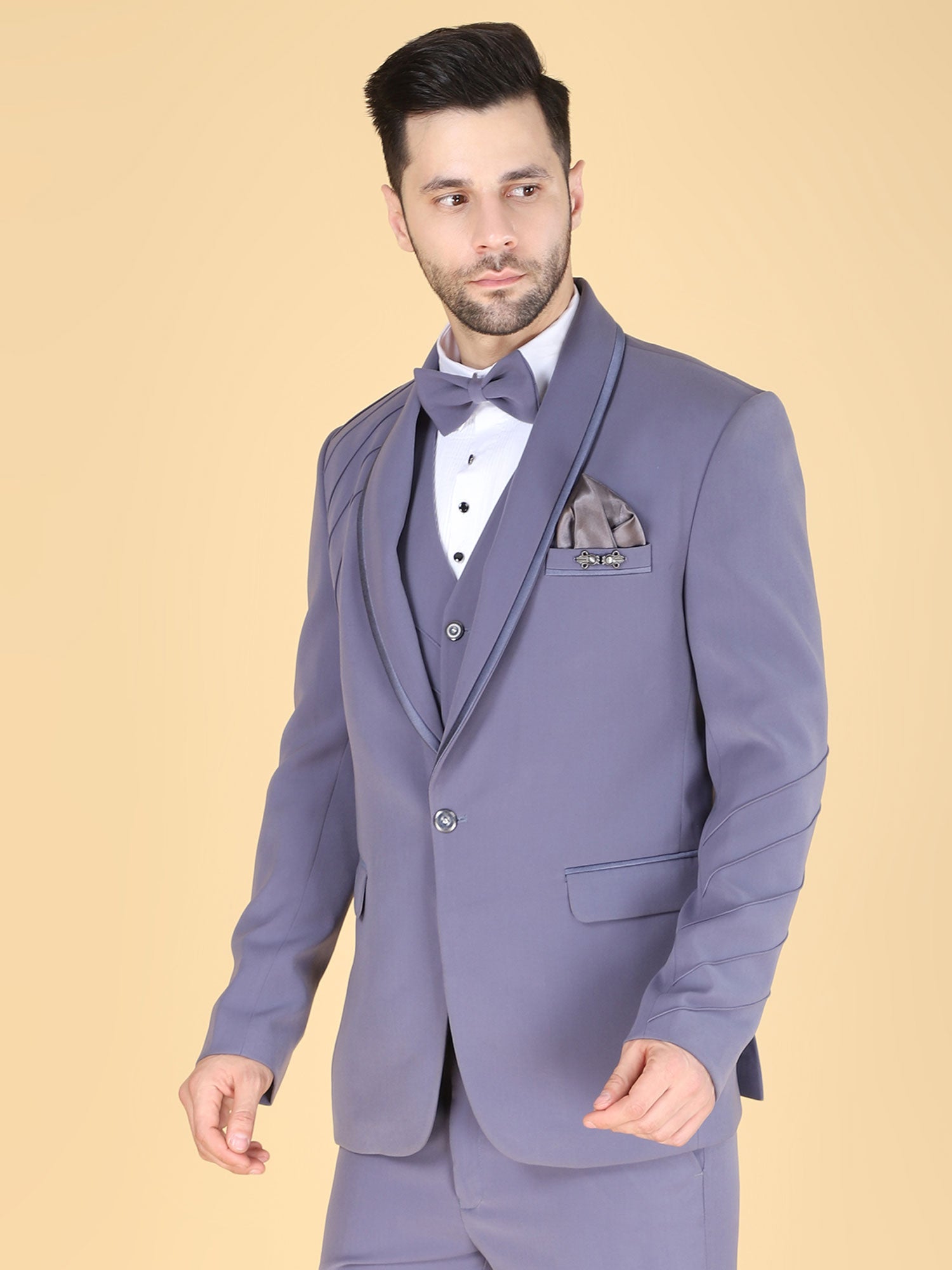 Lavender Purple Men's Three Piece Suit In Cotton