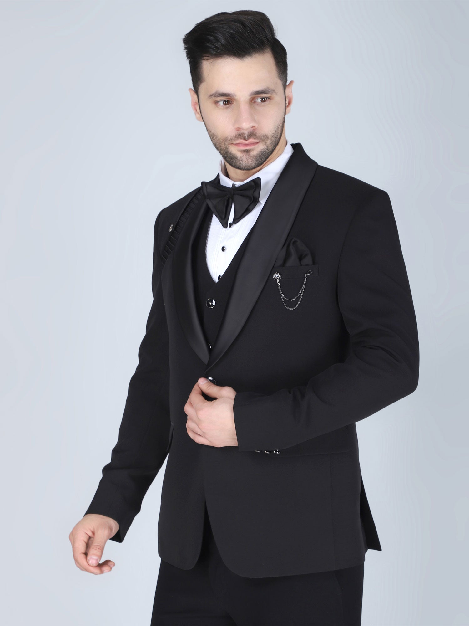 Black Stylish Three Piece Tuxedo Suit For Mens