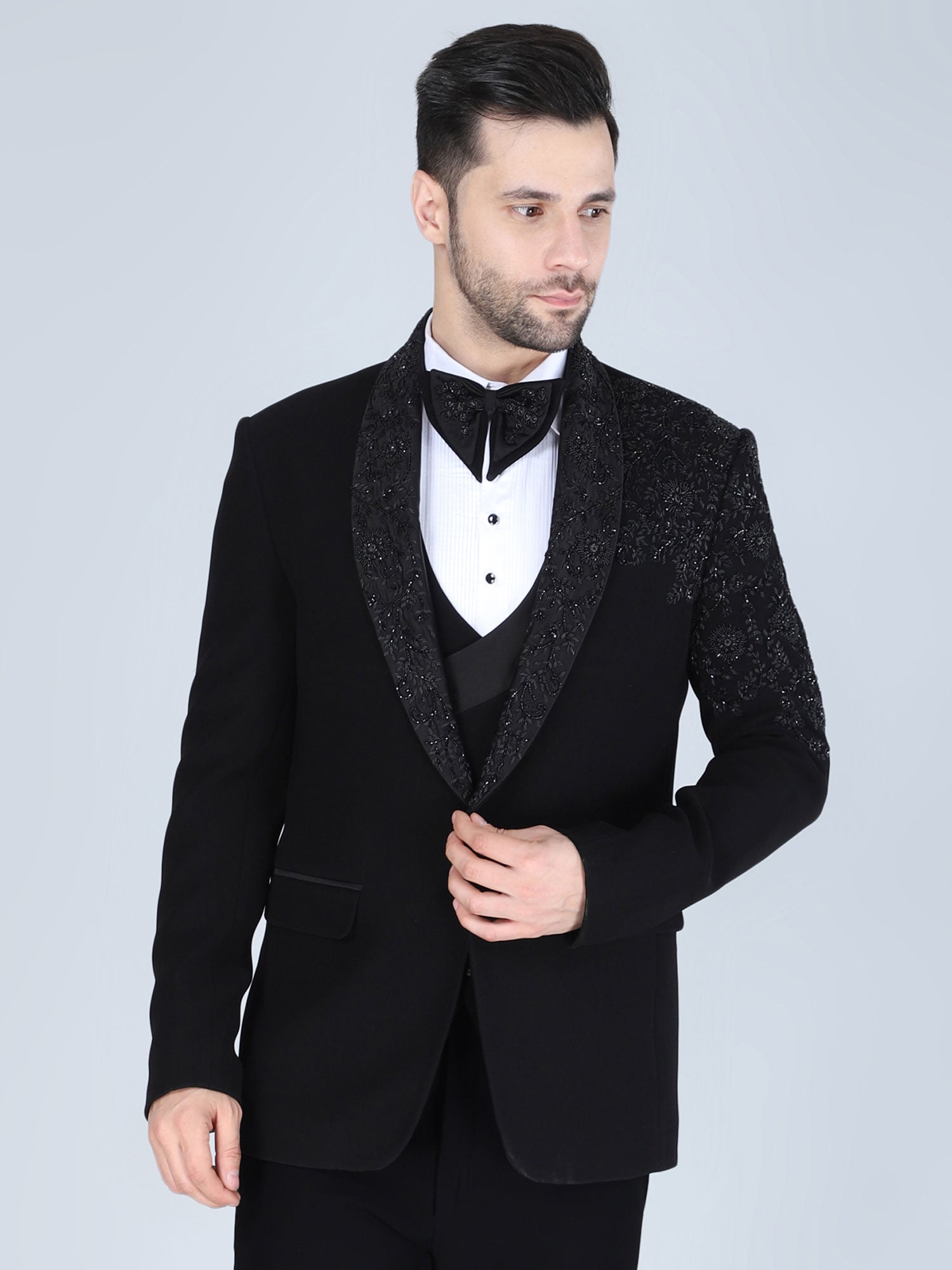 Black Heavy Embroidered Cocktail Men's Tuxedo Set