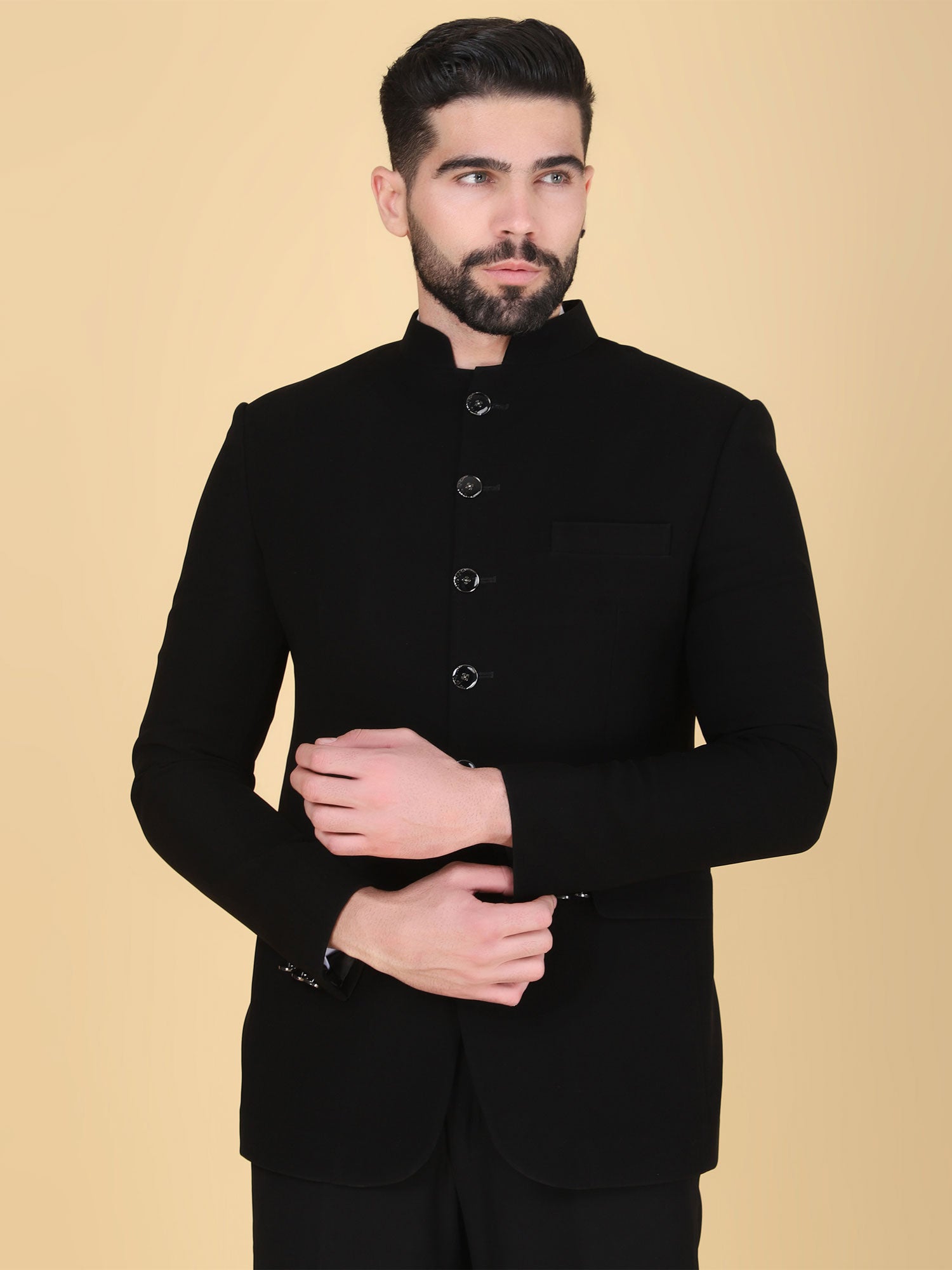 Black Cotton Bandhgala Jodhpuri Suit For Mens