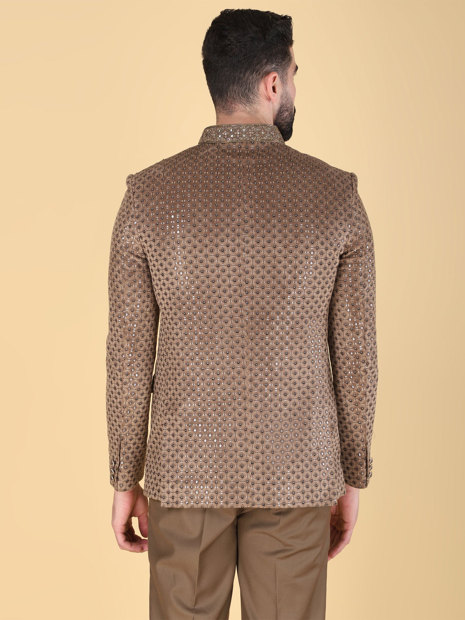 Brown Sequins Work Augmented Jodhpuri Set