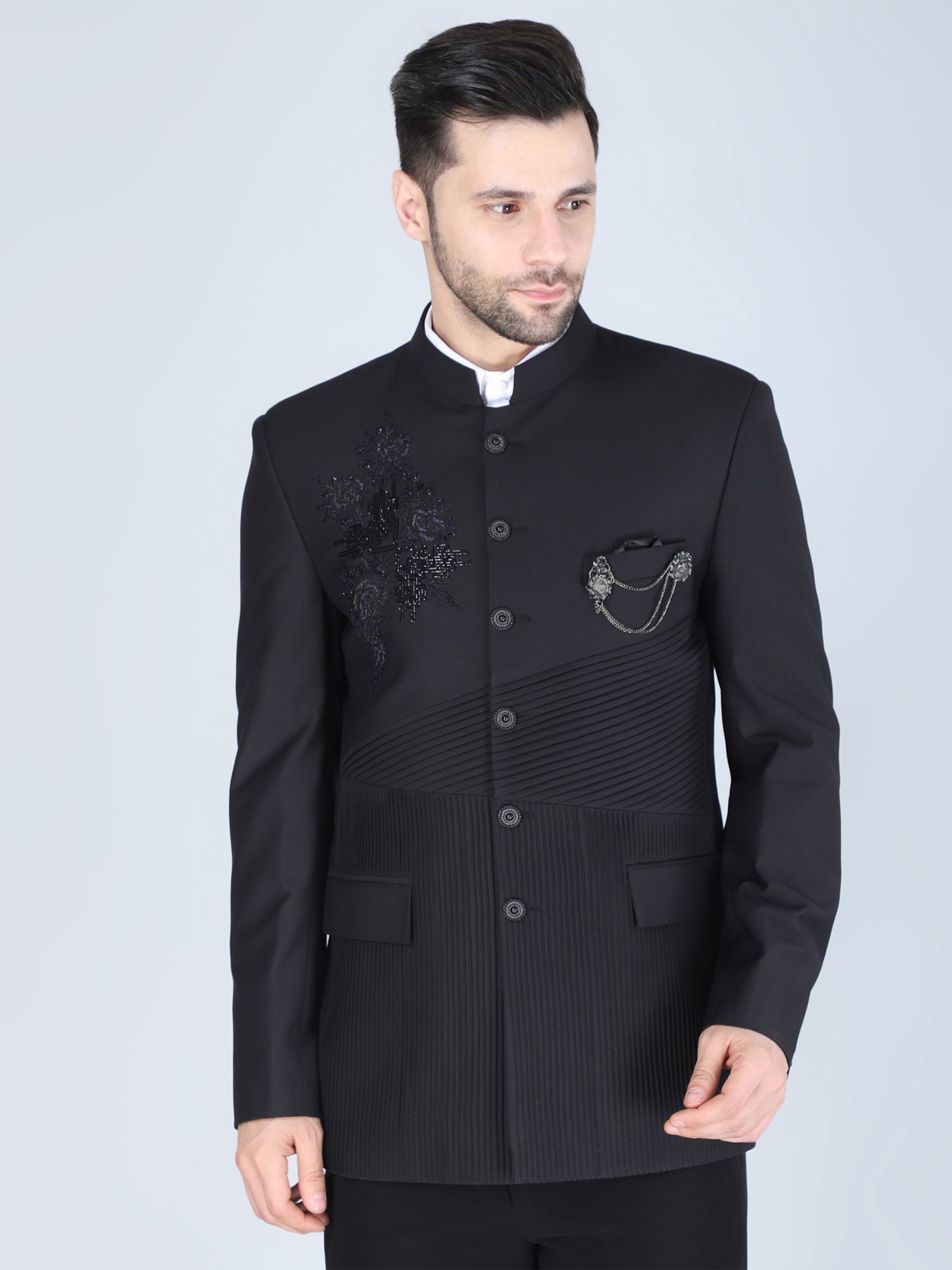 Black Hand Work Embellished Stylish Jodhpuri Set