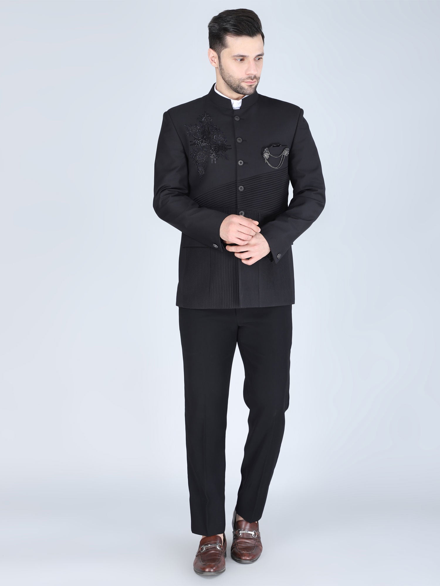 Black Hand Work Embellished Stylish Jodhpuri Set