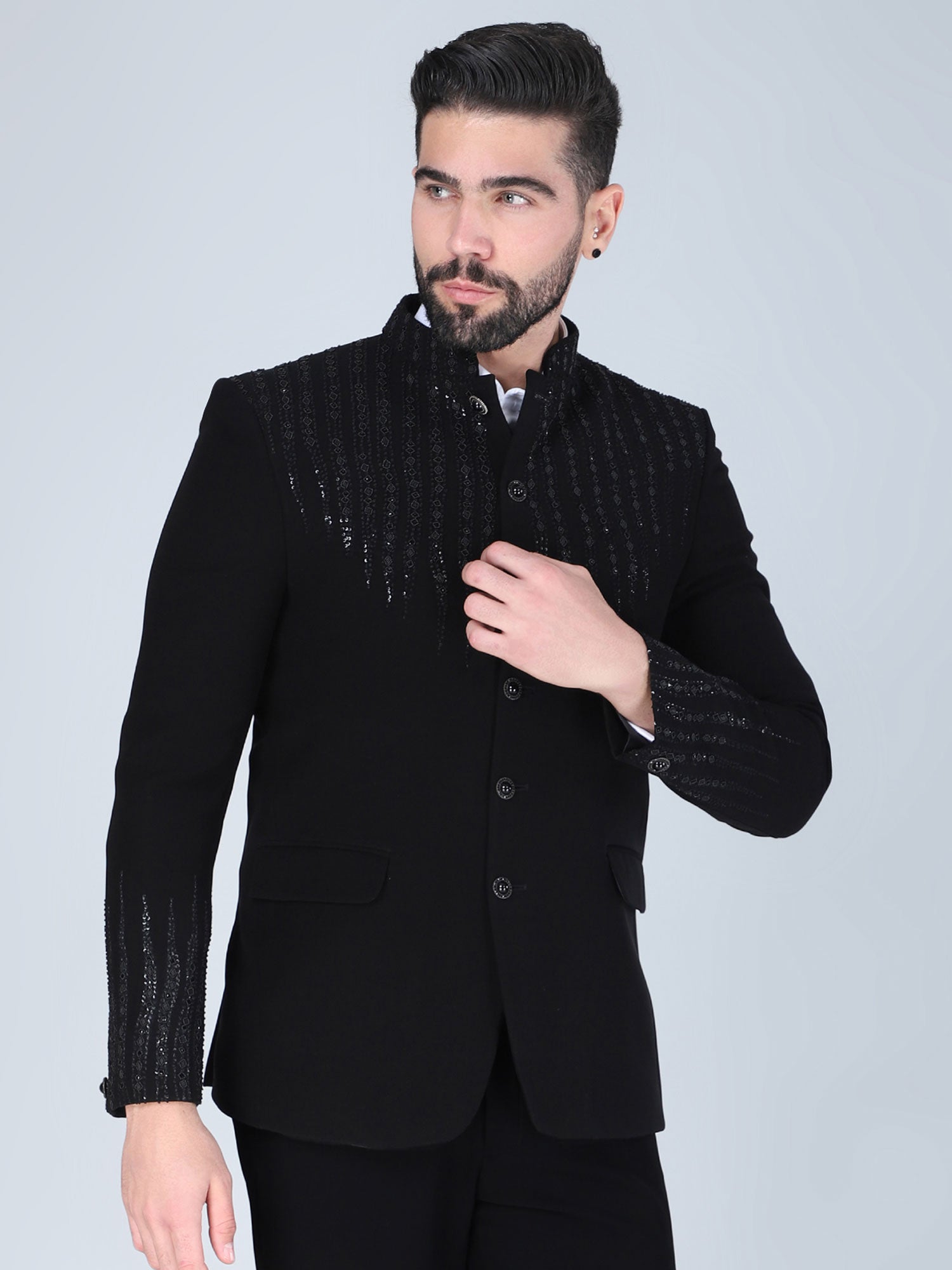 Black Hand Work Embroidered Bandhgala Suit