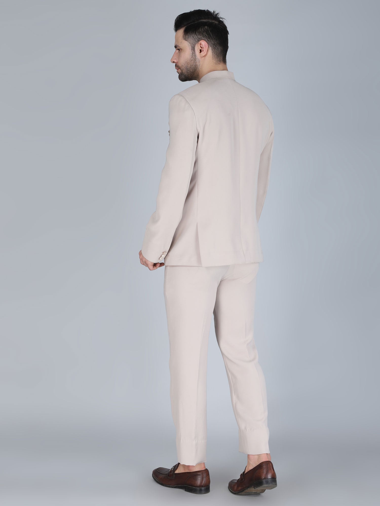 Light Grey Menswear Stylish Jodhpuri Set In Cotton