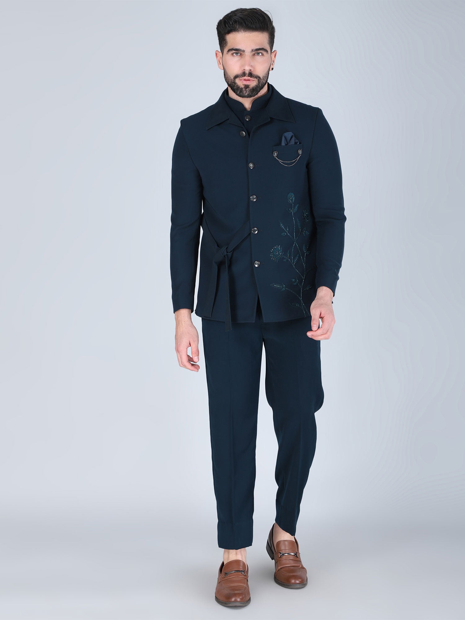 Teal Green Designer Jodhpuri Suit In Hand Work