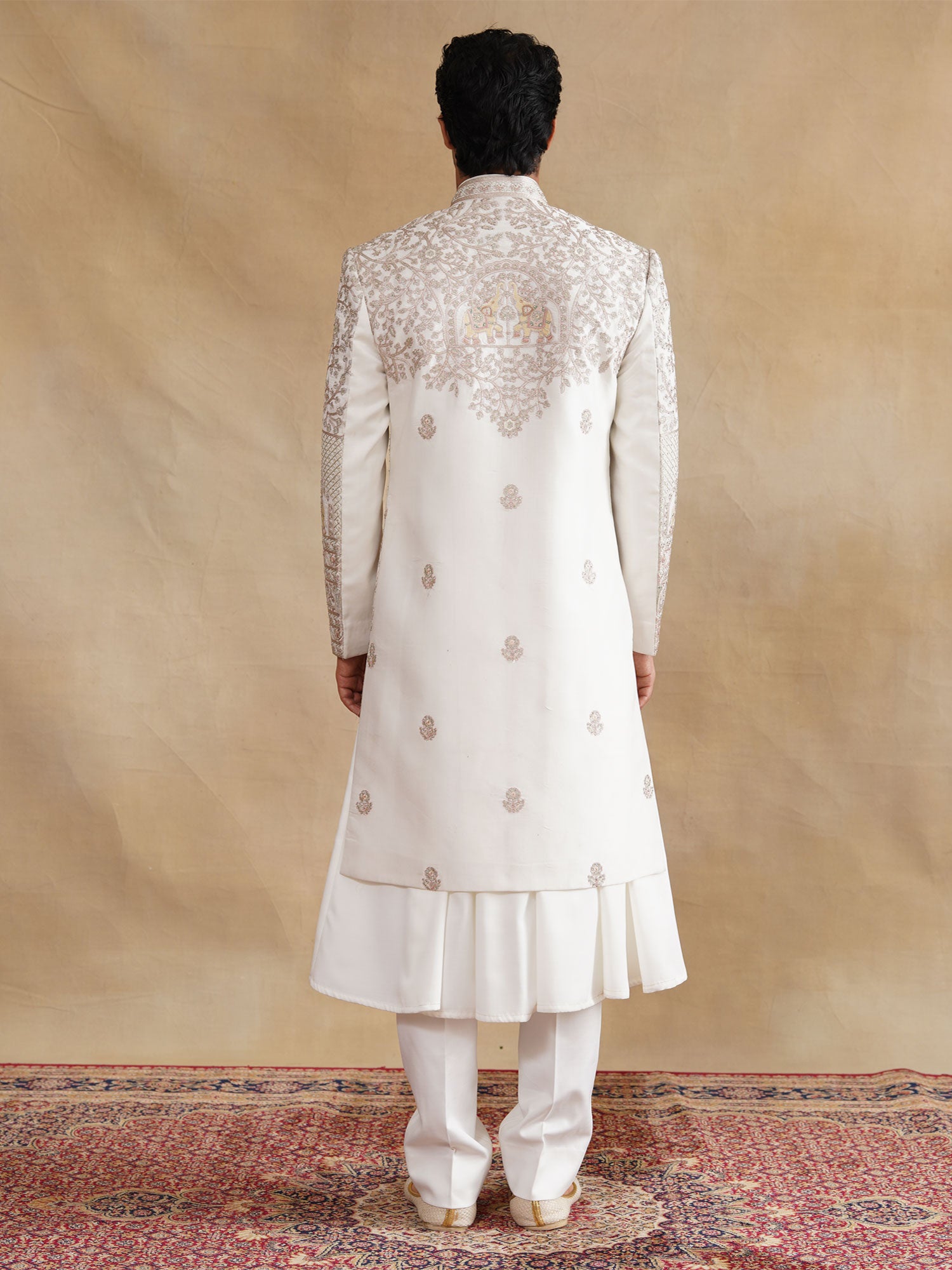 Off White Stone Embellished Groom's Sherwani Set