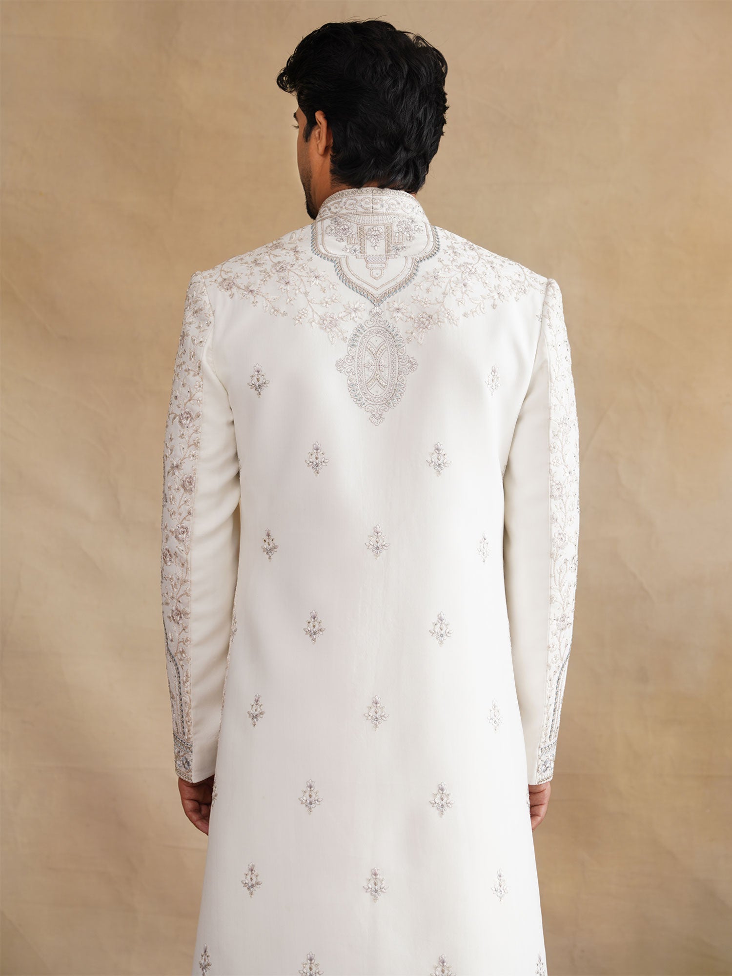 White Embroidered Sherwani For Groom's With Stole