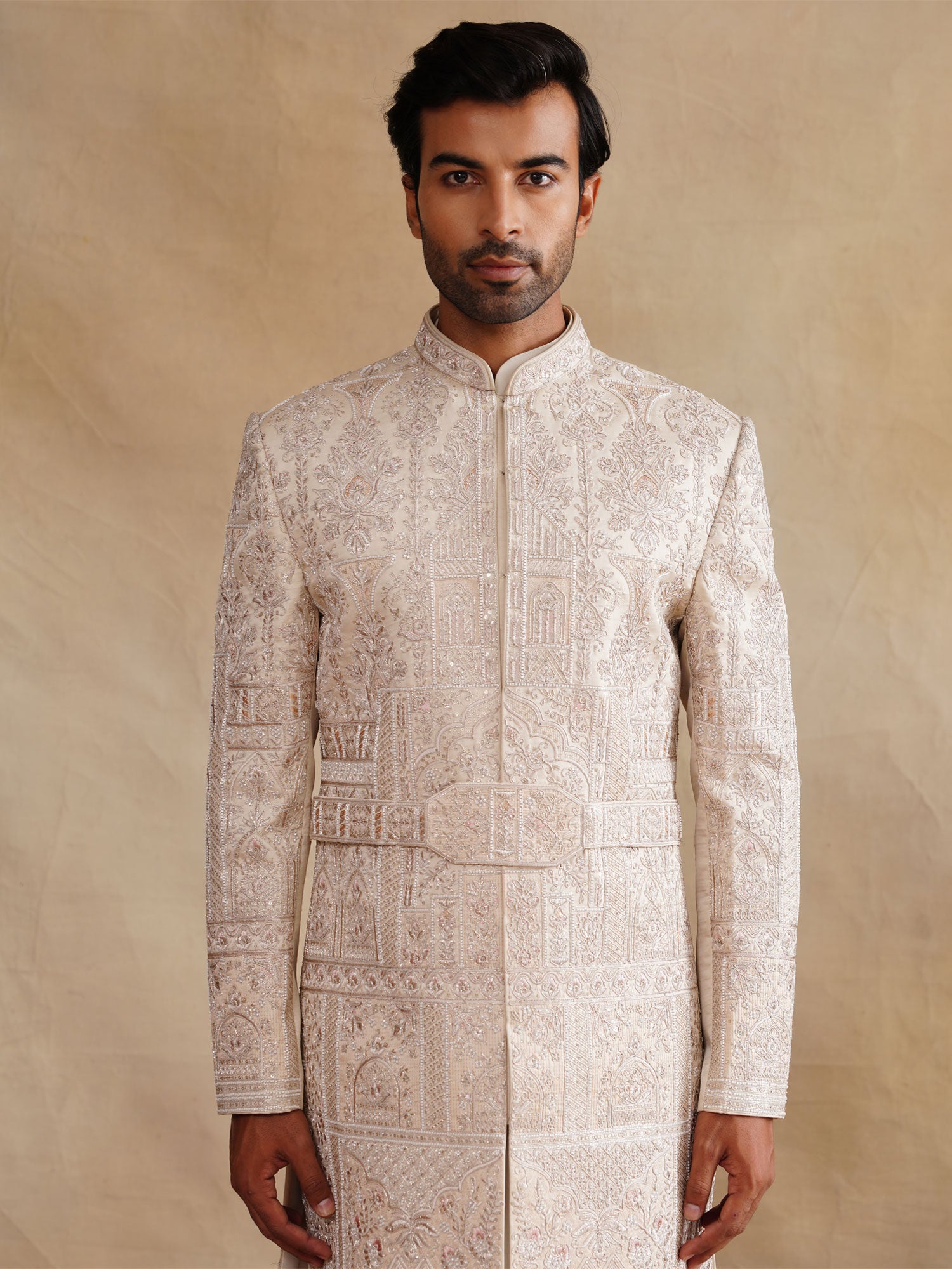 Rosegold Beige Wedding Sherwani In Heavy Embroidery