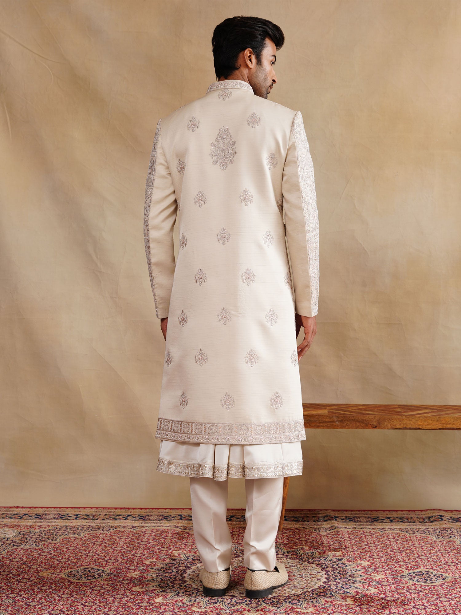 Rosegold Beige Wedding Sherwani In Heavy Embroidery