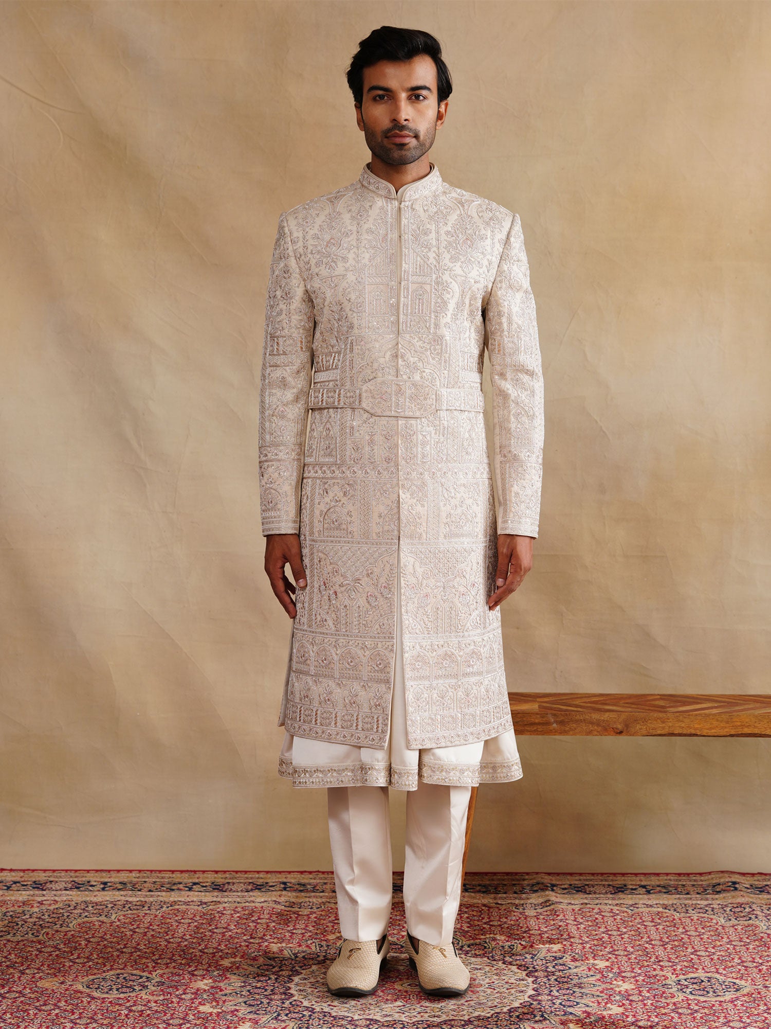 Rosegold Beige Wedding Sherwani In Heavy Embroidery