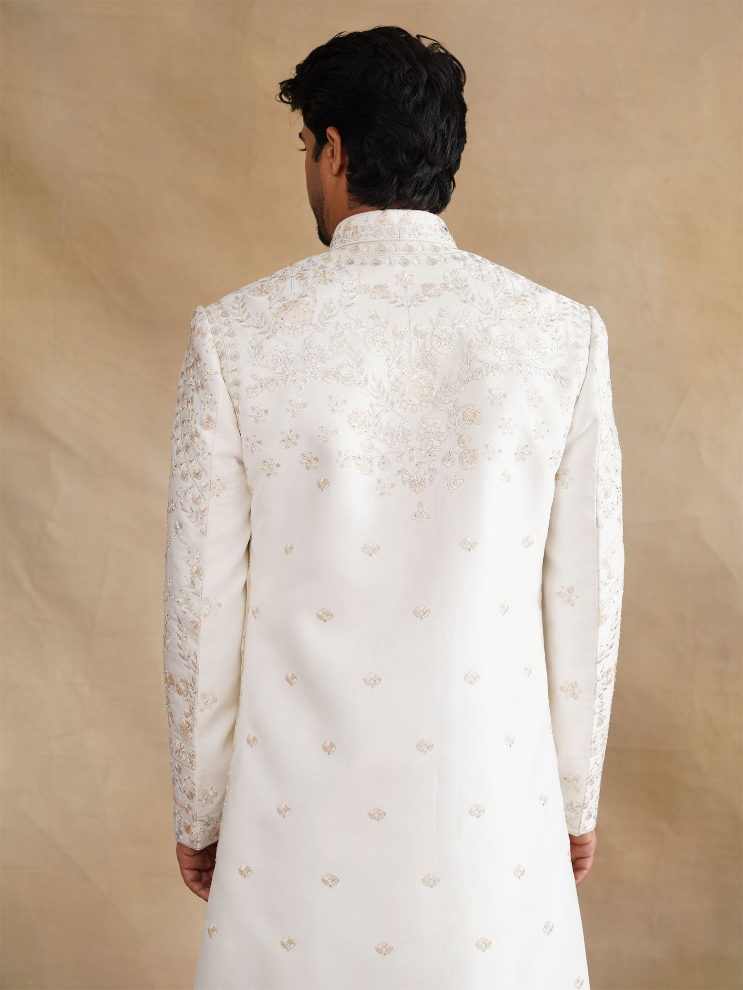 White Stone Work Wedding Sherwani Set With Kurta