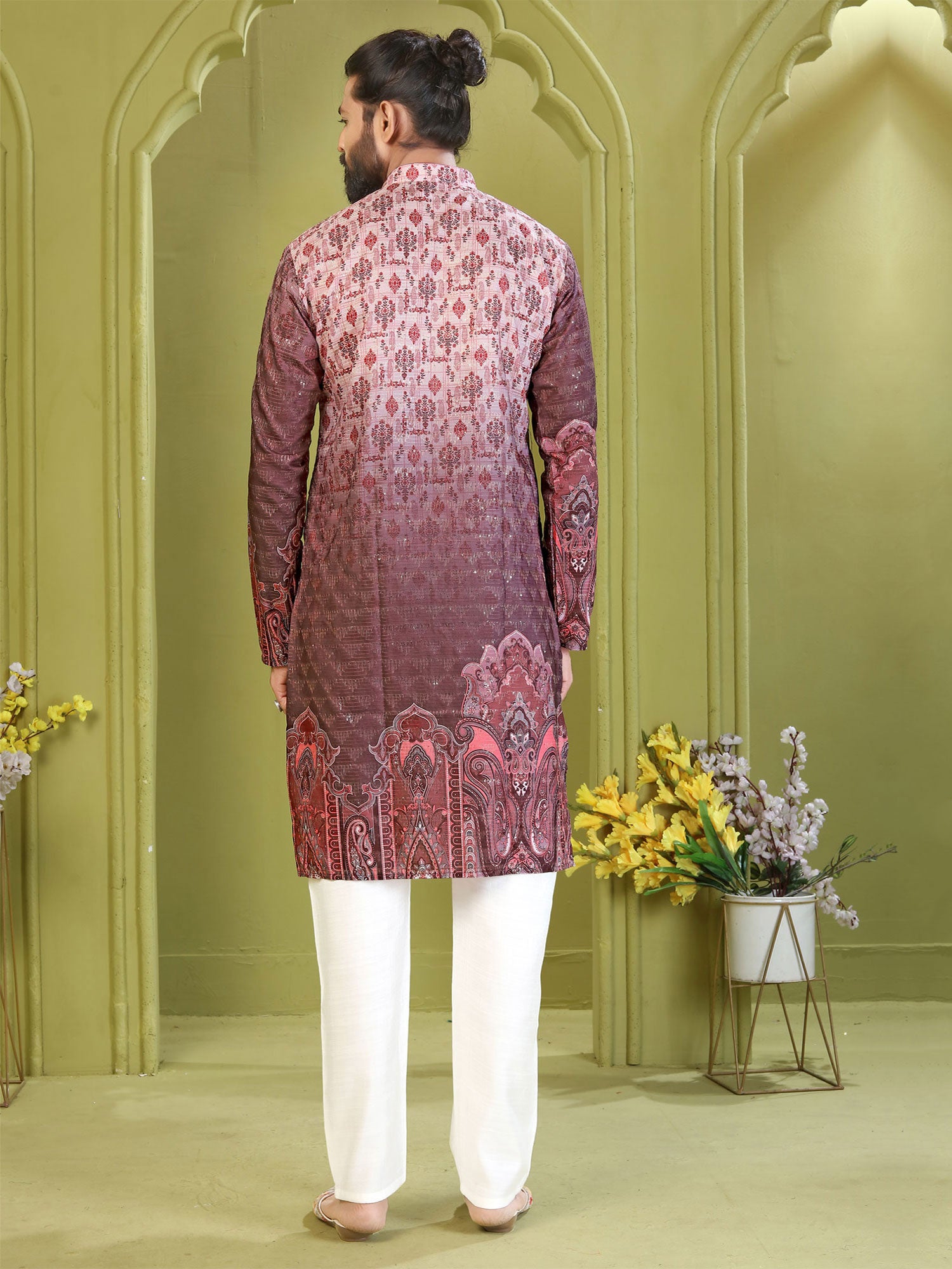 Mauve And Pink Shaded Kurta Pyjama In Cotton