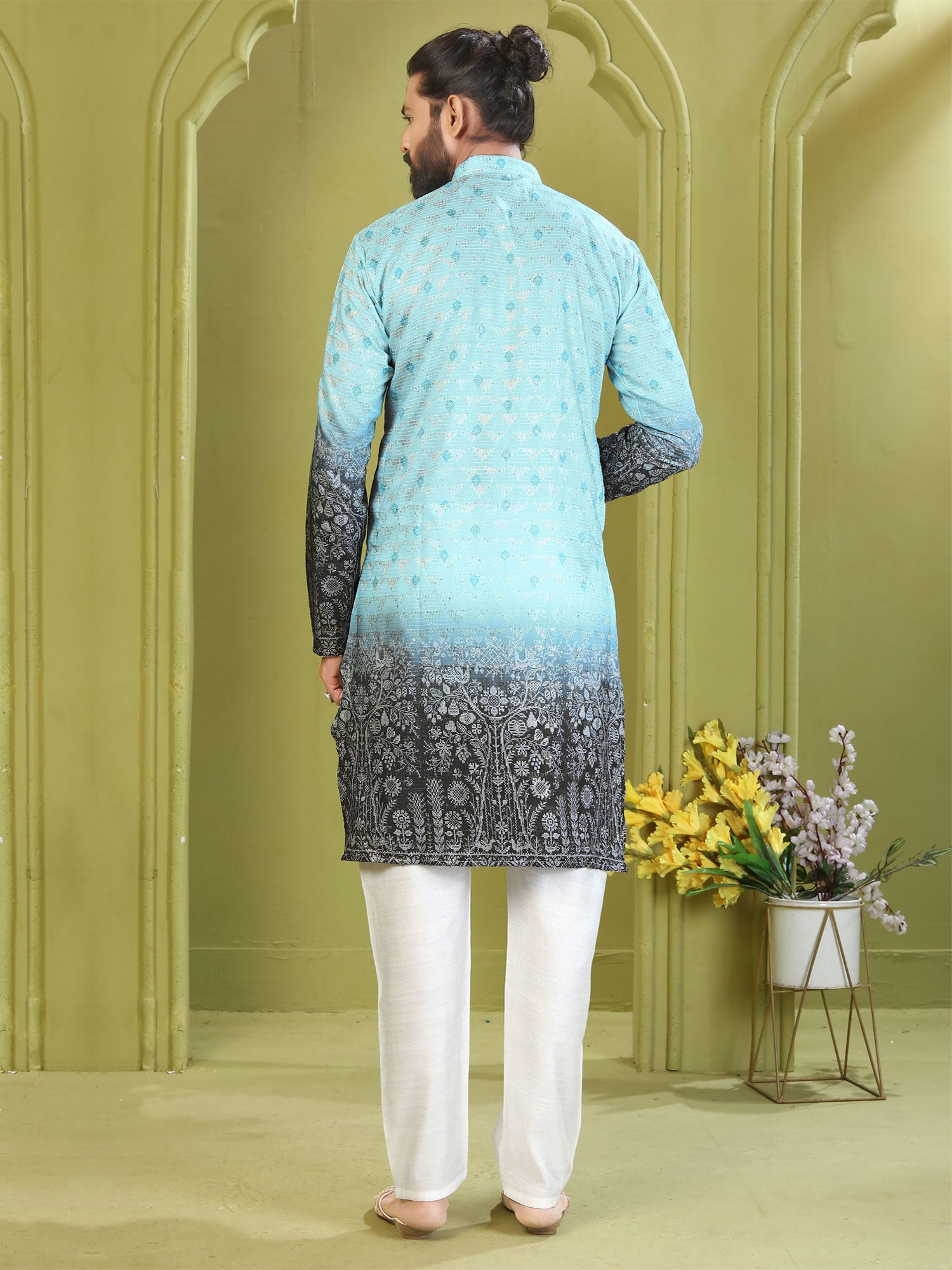 Blue And Black Ombre Shaded Men's Kurta Set
