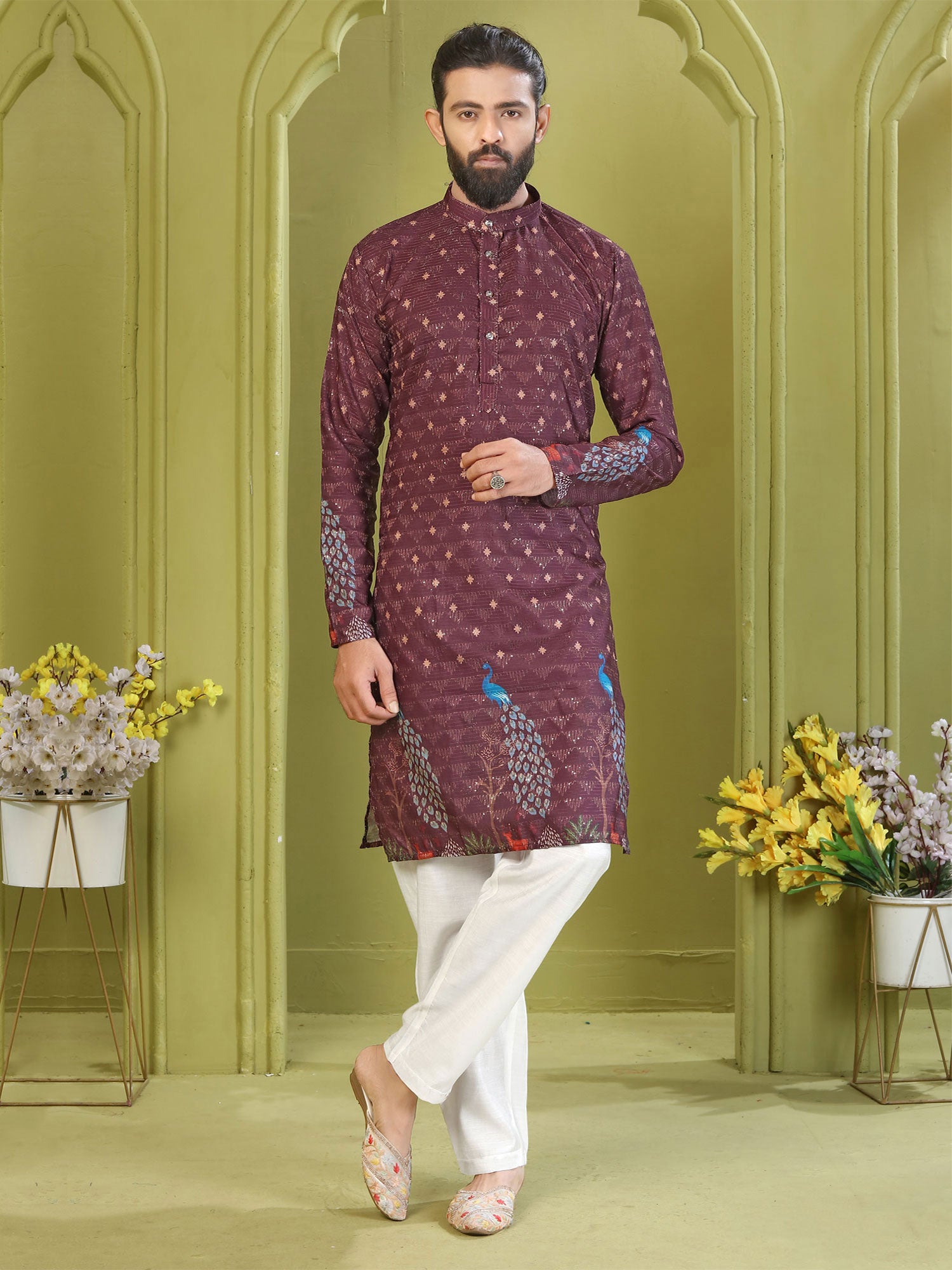 Maroon Sequins Enhanced Readymade Kurta Set