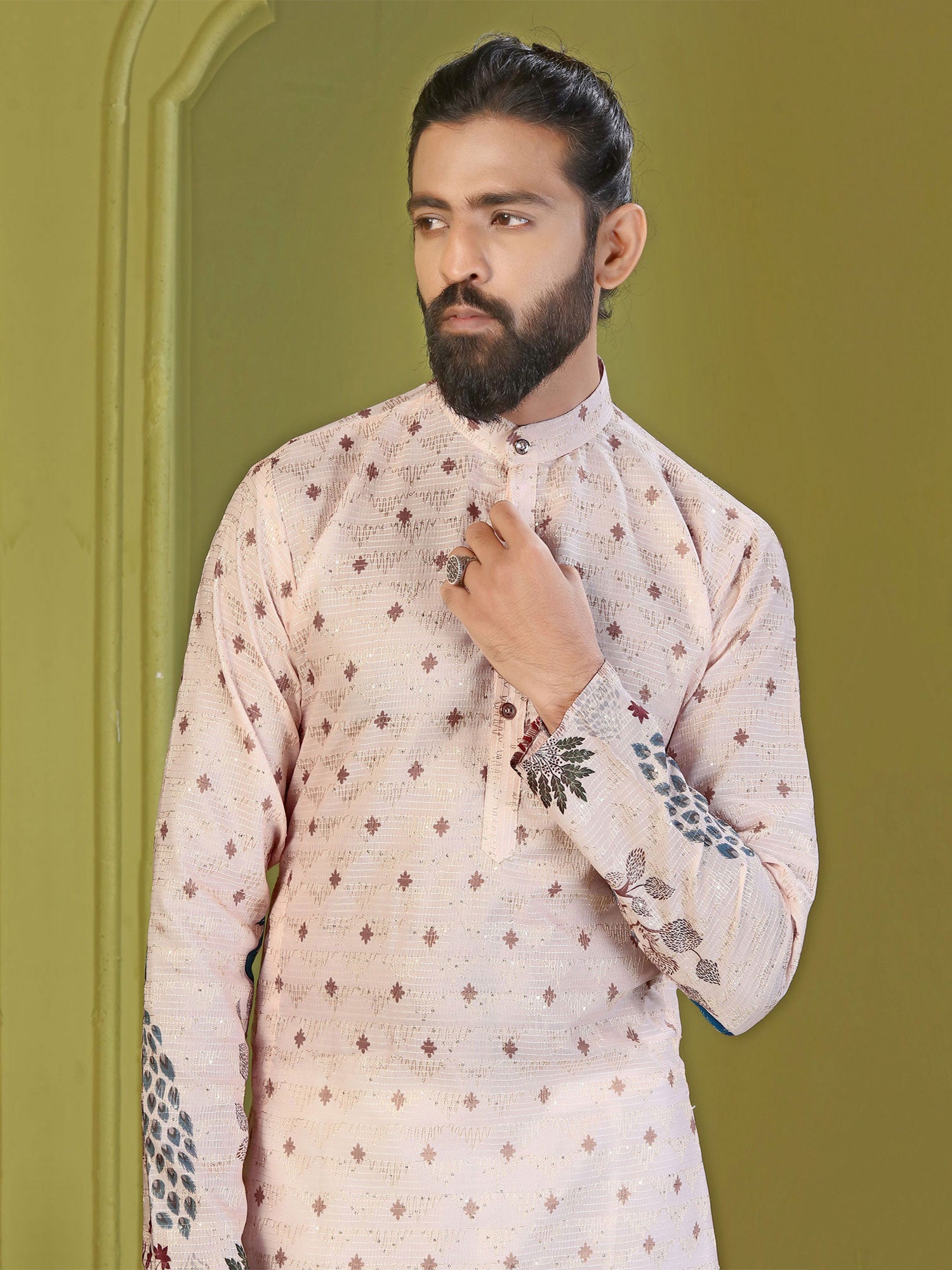 Peach Festive Cotton Kurta Pyjama For Mens