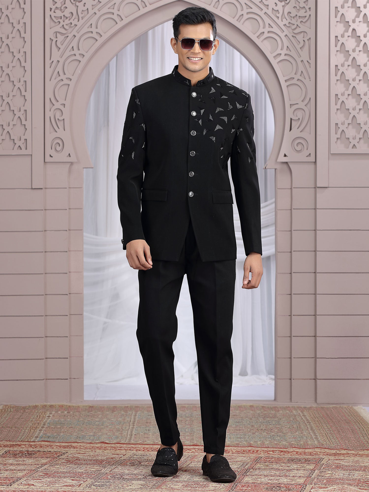 Black Wedding Wear Jodhpuri Suit In Italian Fabric