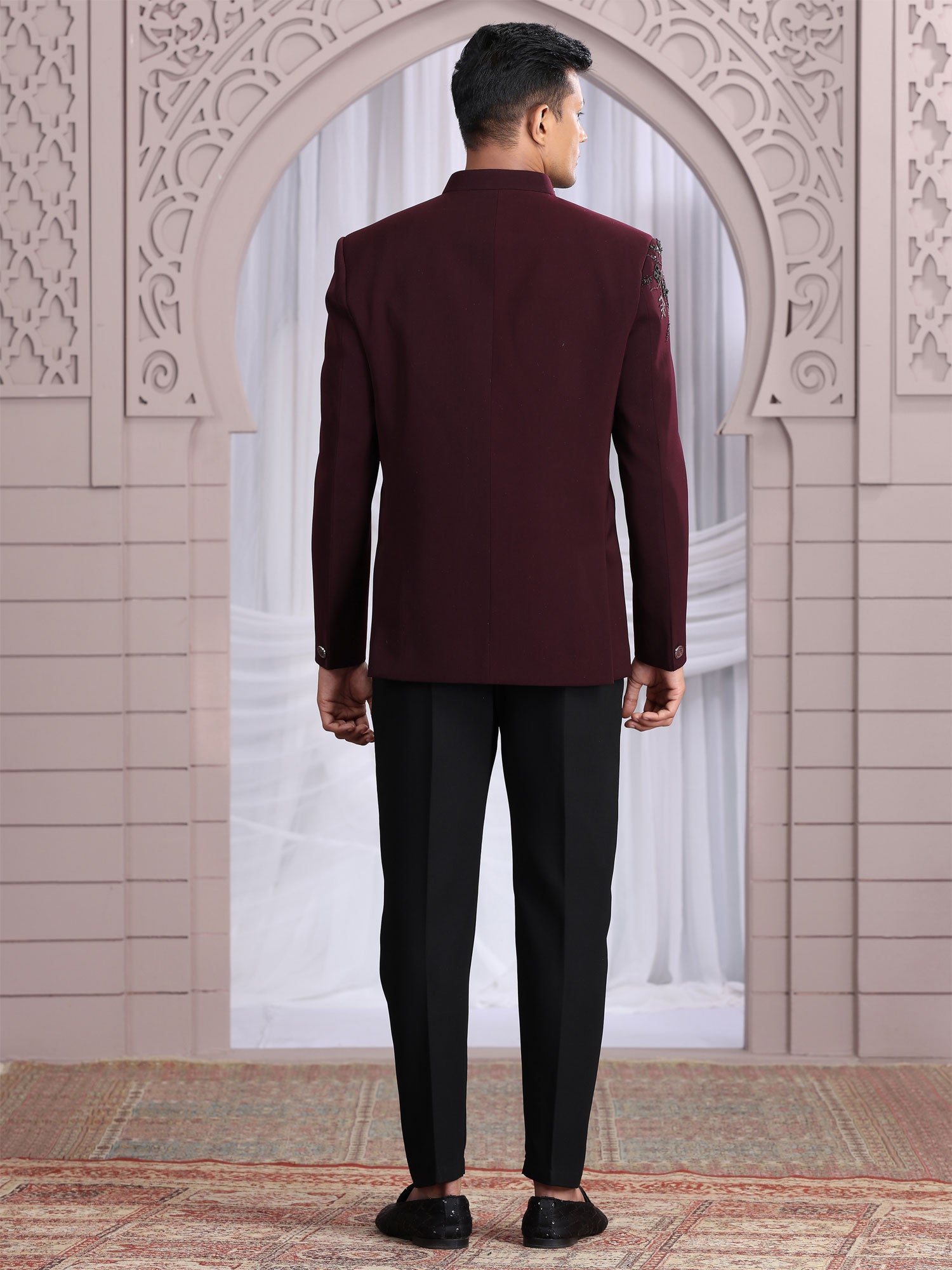 Dark Wine Wedding Bandgala Set For Mens