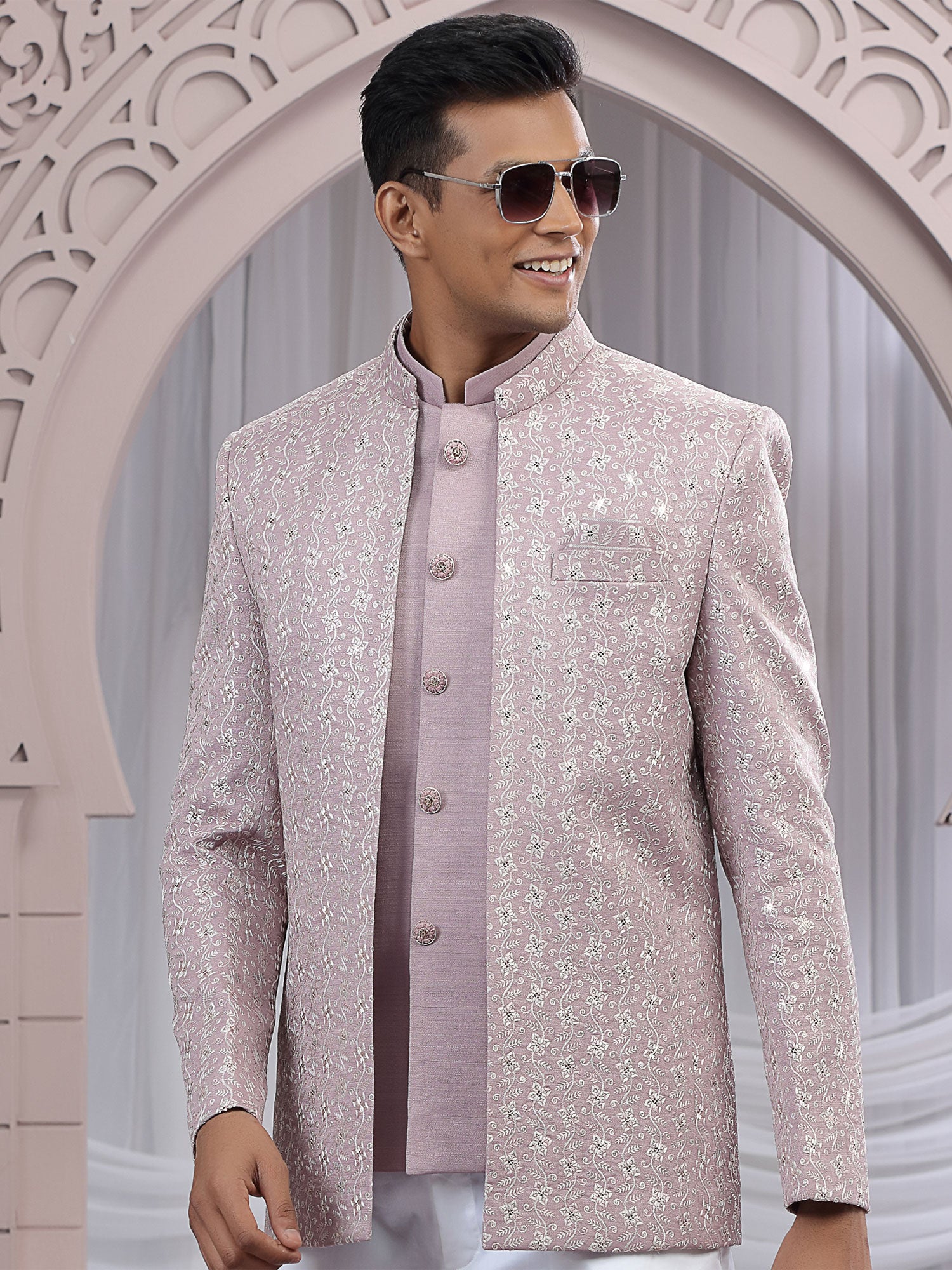 Lilac Sequins Work Augmented Jodhpuri Suit