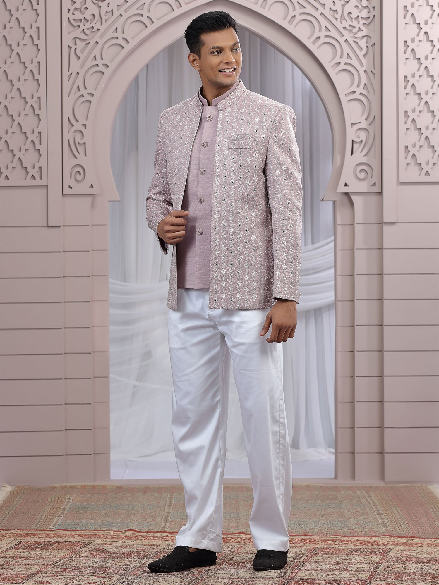 Lilac Sequins Work Augmented Jodhpuri Suit