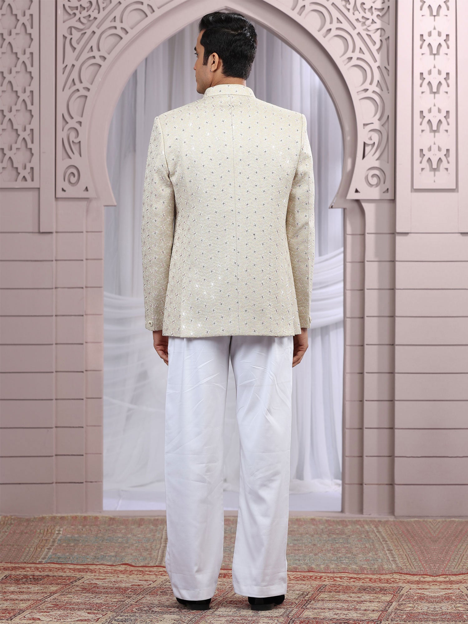 Beige Sequins Enhanced Wedding Jodhpuri Set