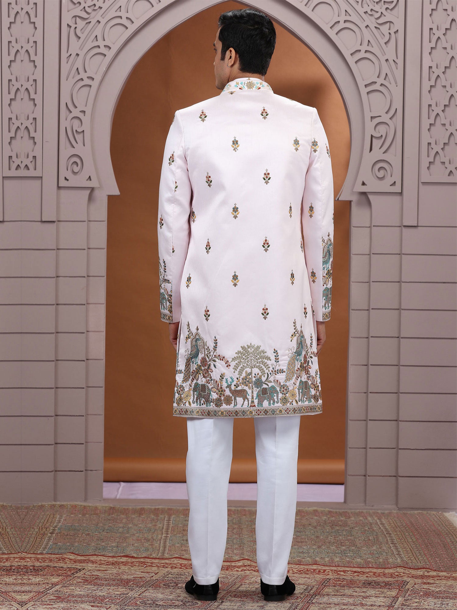 Light Pink Floral Thread Work Indowestern Set