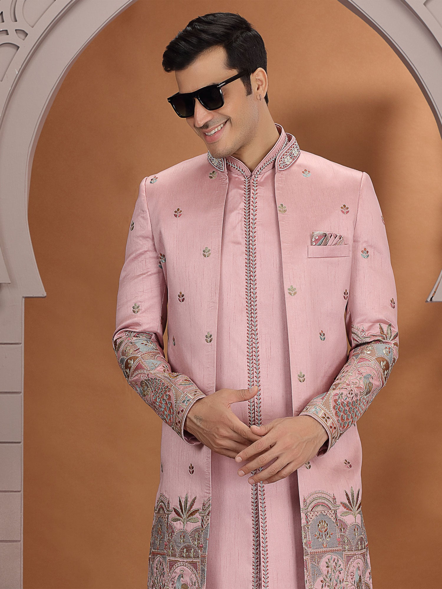 Pink Wedding Wear Silk Indo Western With Jacket