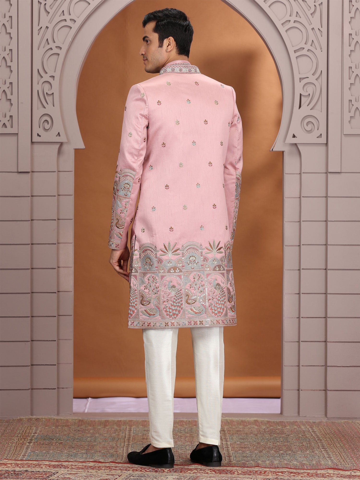 Pink Wedding Wear Silk Indo Western With Jacket
