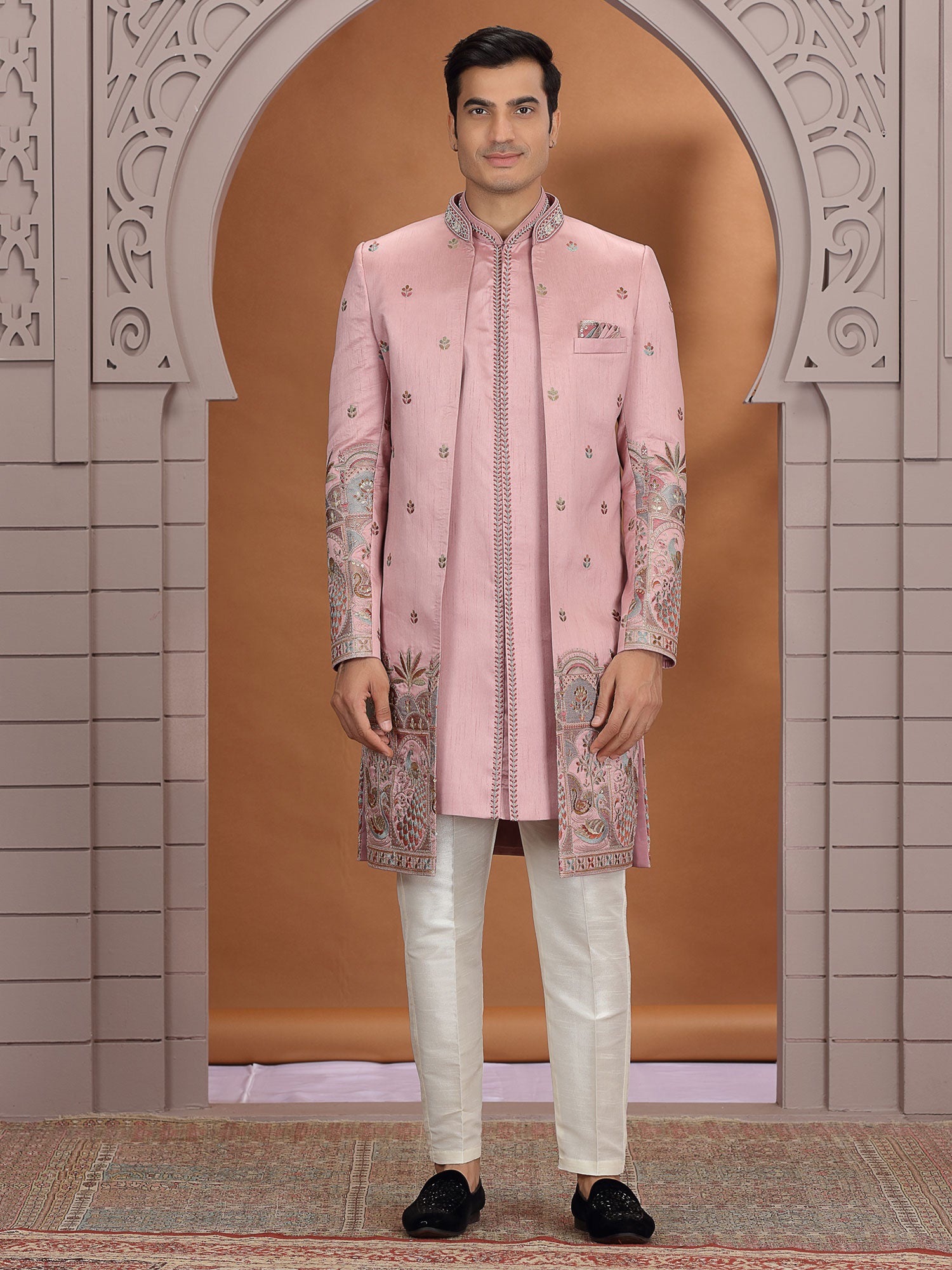 Pink Wedding Wear Silk Indo Western With Jacket