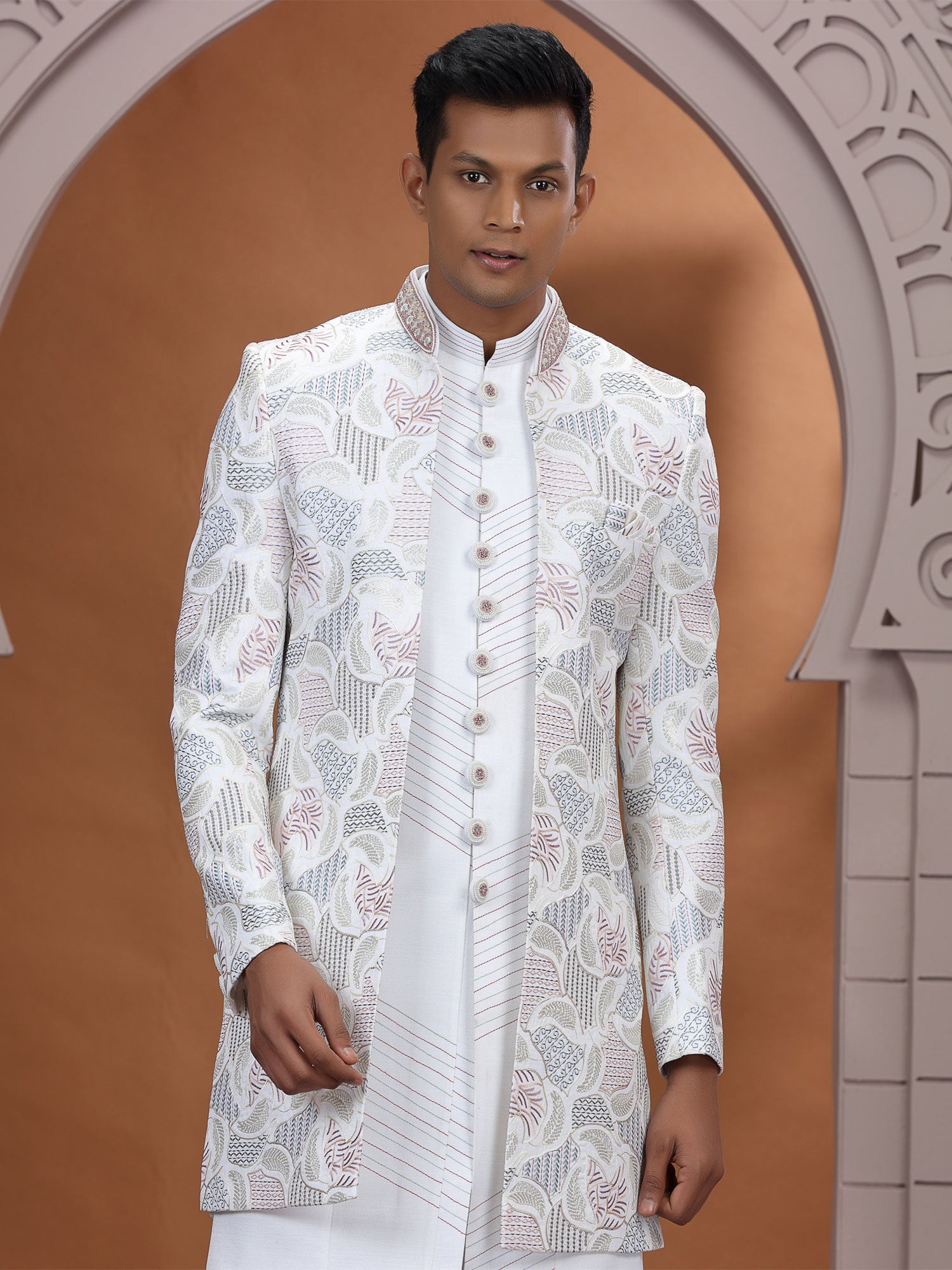 White Sequins Work Augmented Indo Western Set