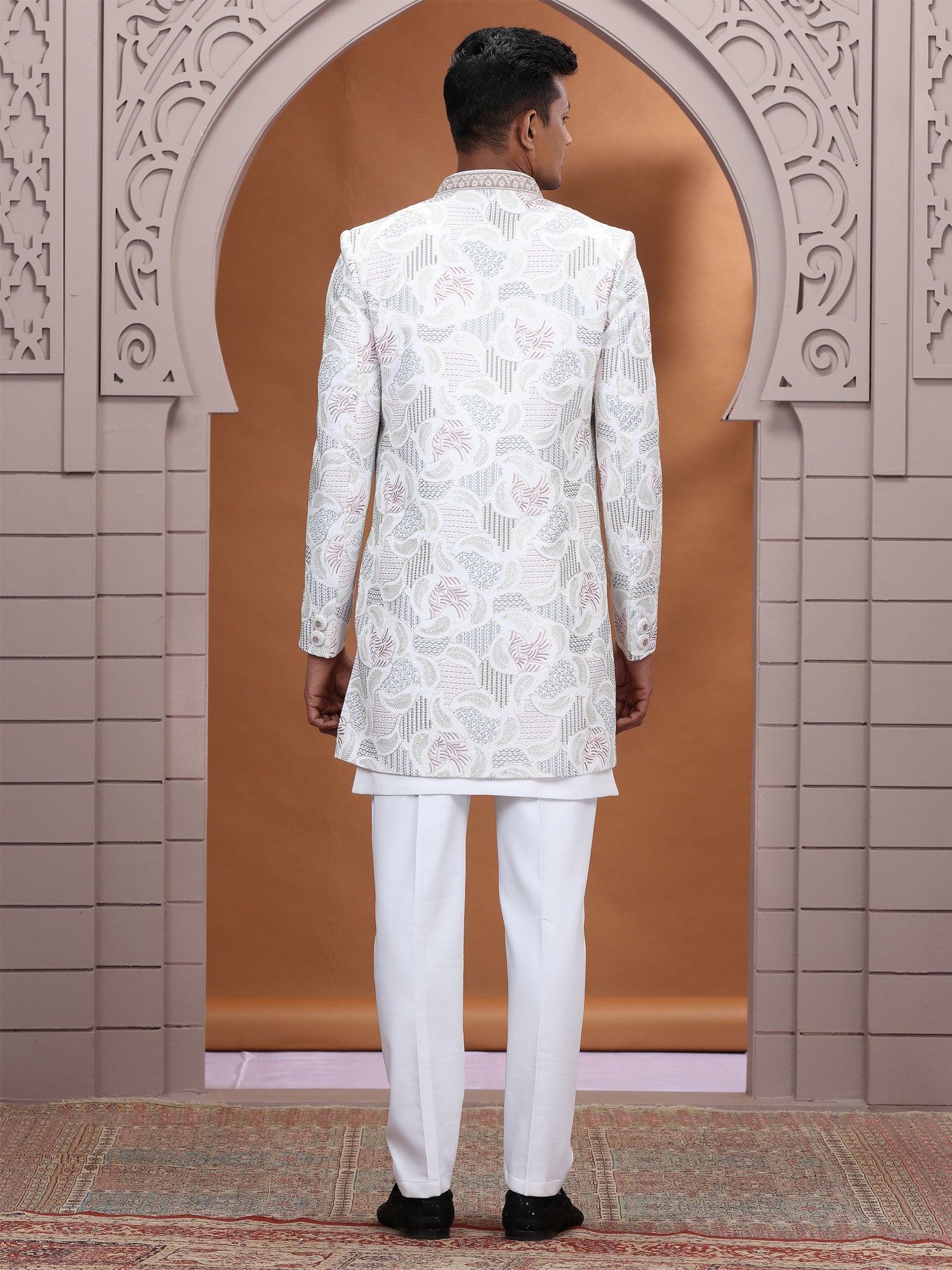 White Sequins Work Augmented Indo Western Set