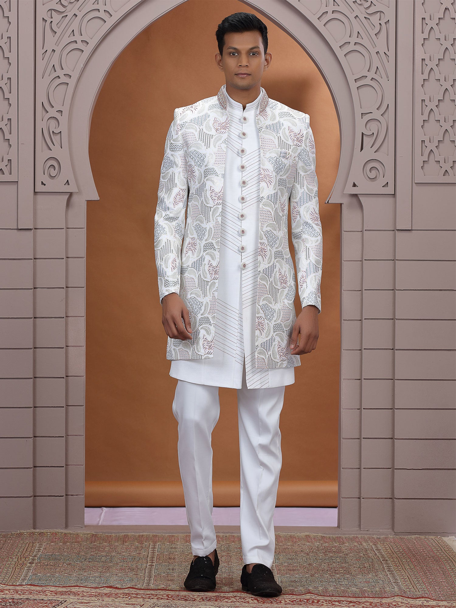 White Sequins Work Augmented Indo Western Set