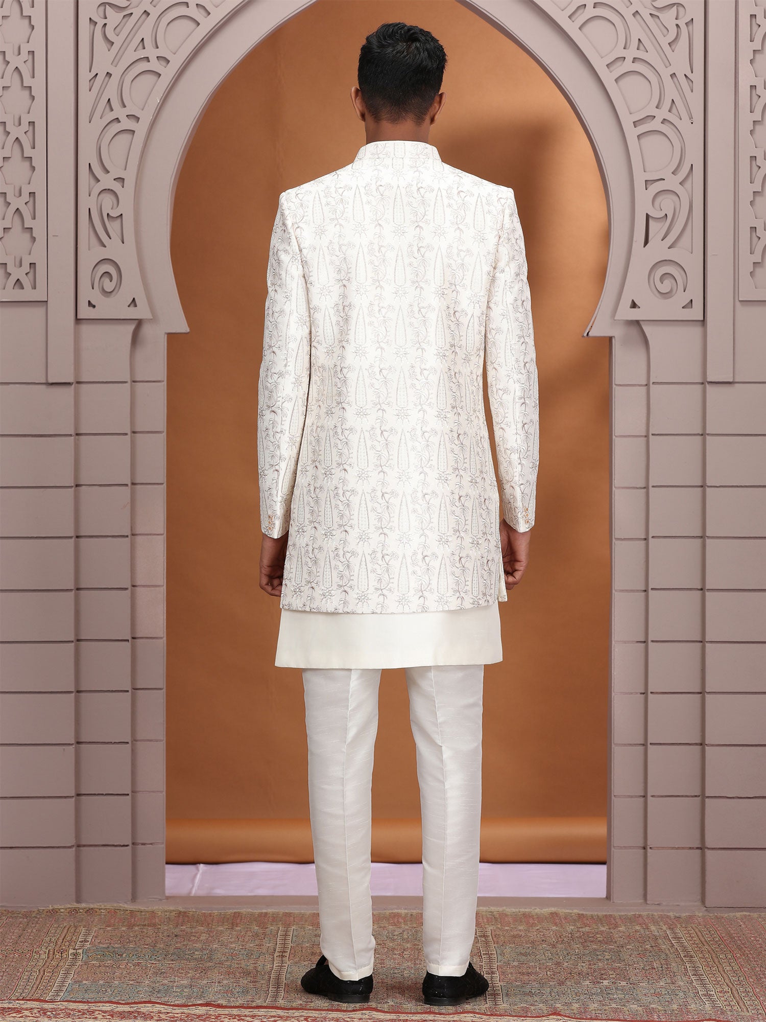 Cream Wedding Indowestern With Embroidered Jacket