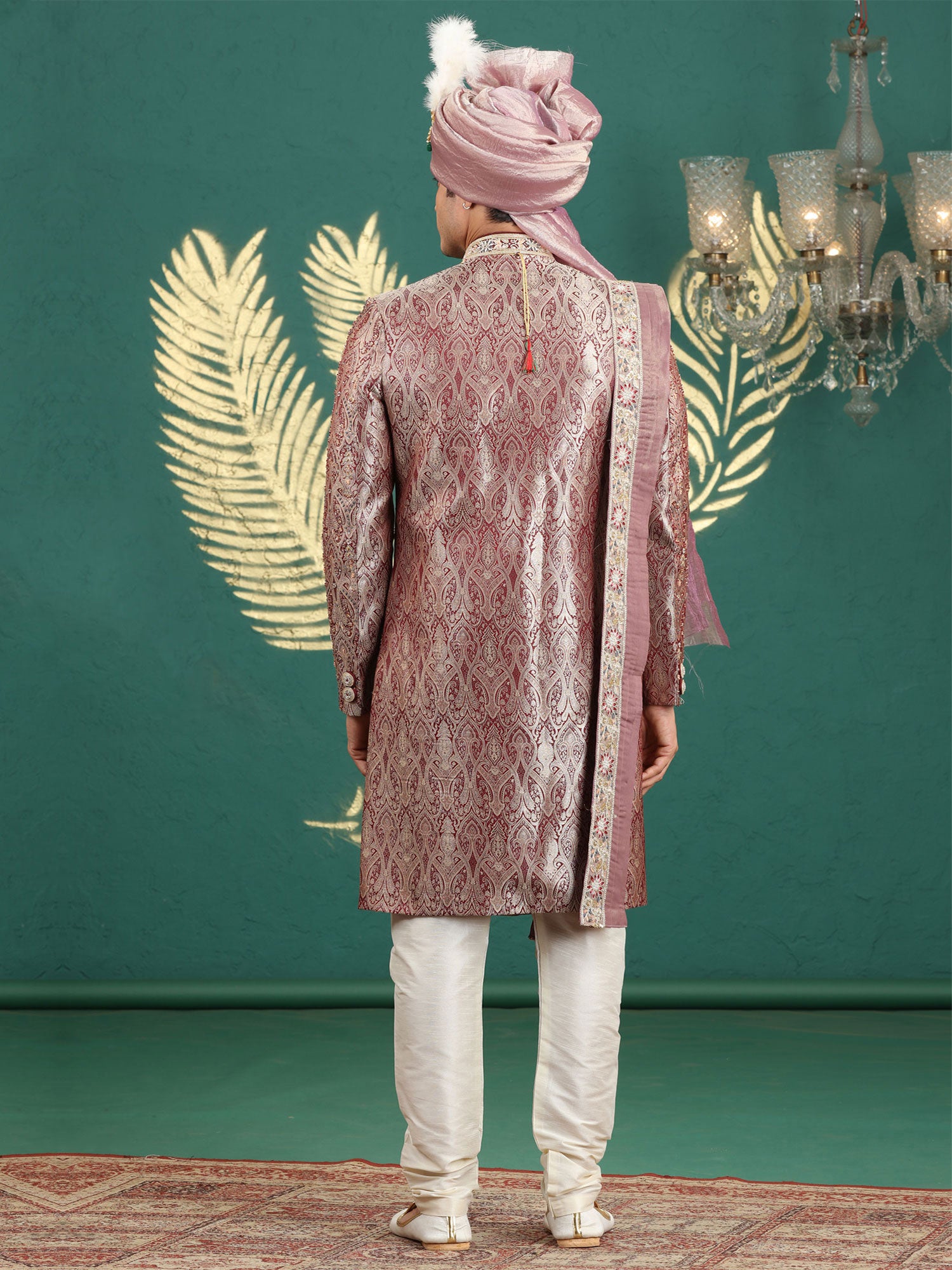 Mauve Heavy Embroidered Sherwani With Stole