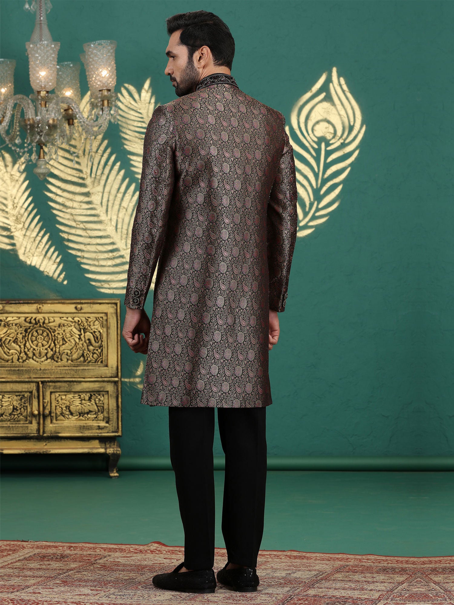 Black Stone Embellished Wedding Sherwani Set