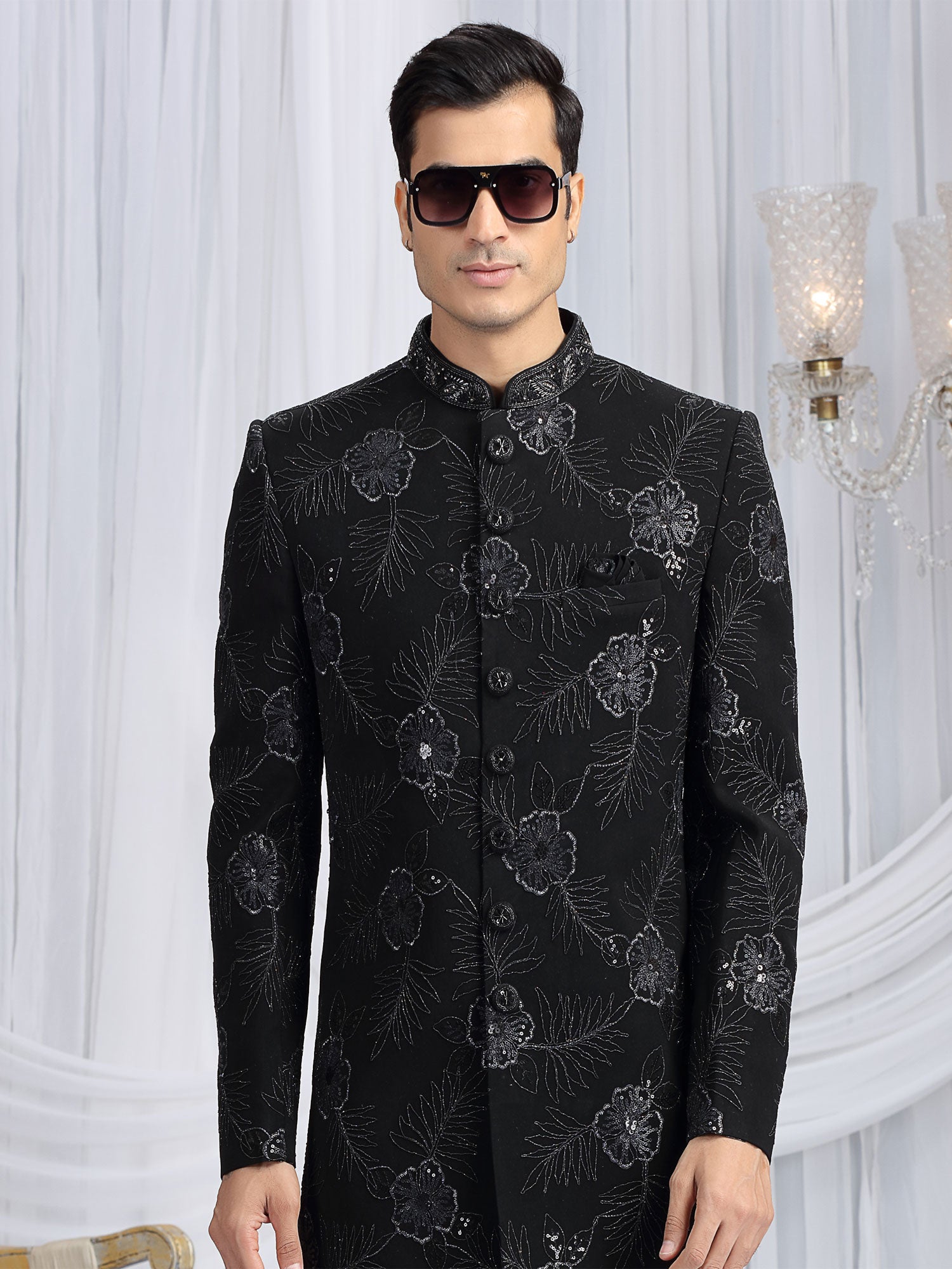 Black Wedding Indo Western For Mens In Silk